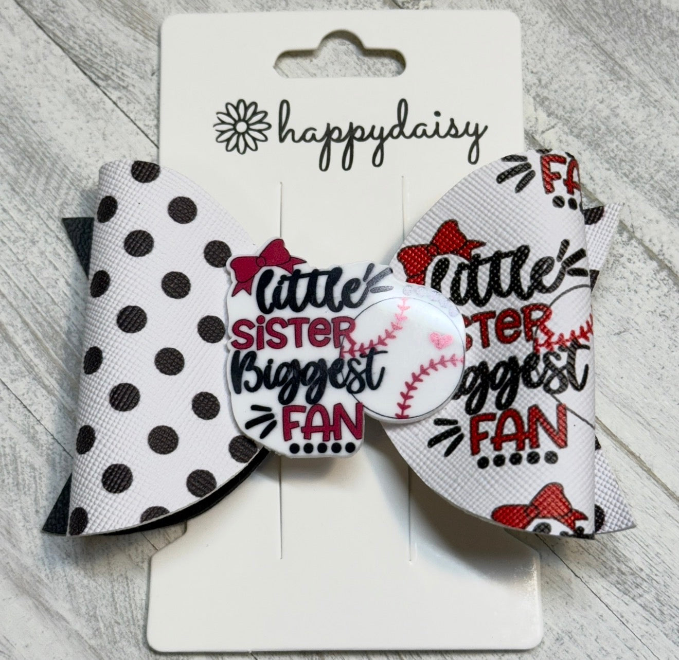 Little Sister Biggest Fan Baseball Bow 4"