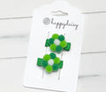 Green Pom Flower Hair Clips 1.25"