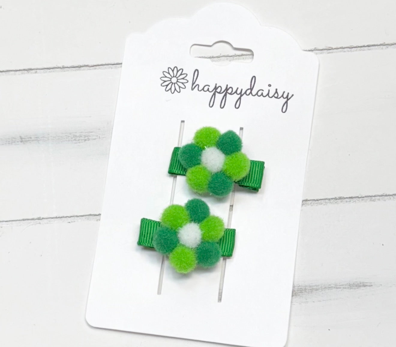 Green Pom Flower Hair Clips 1.25"