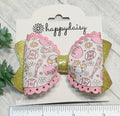 Pink & Gold Softball Bow 3"