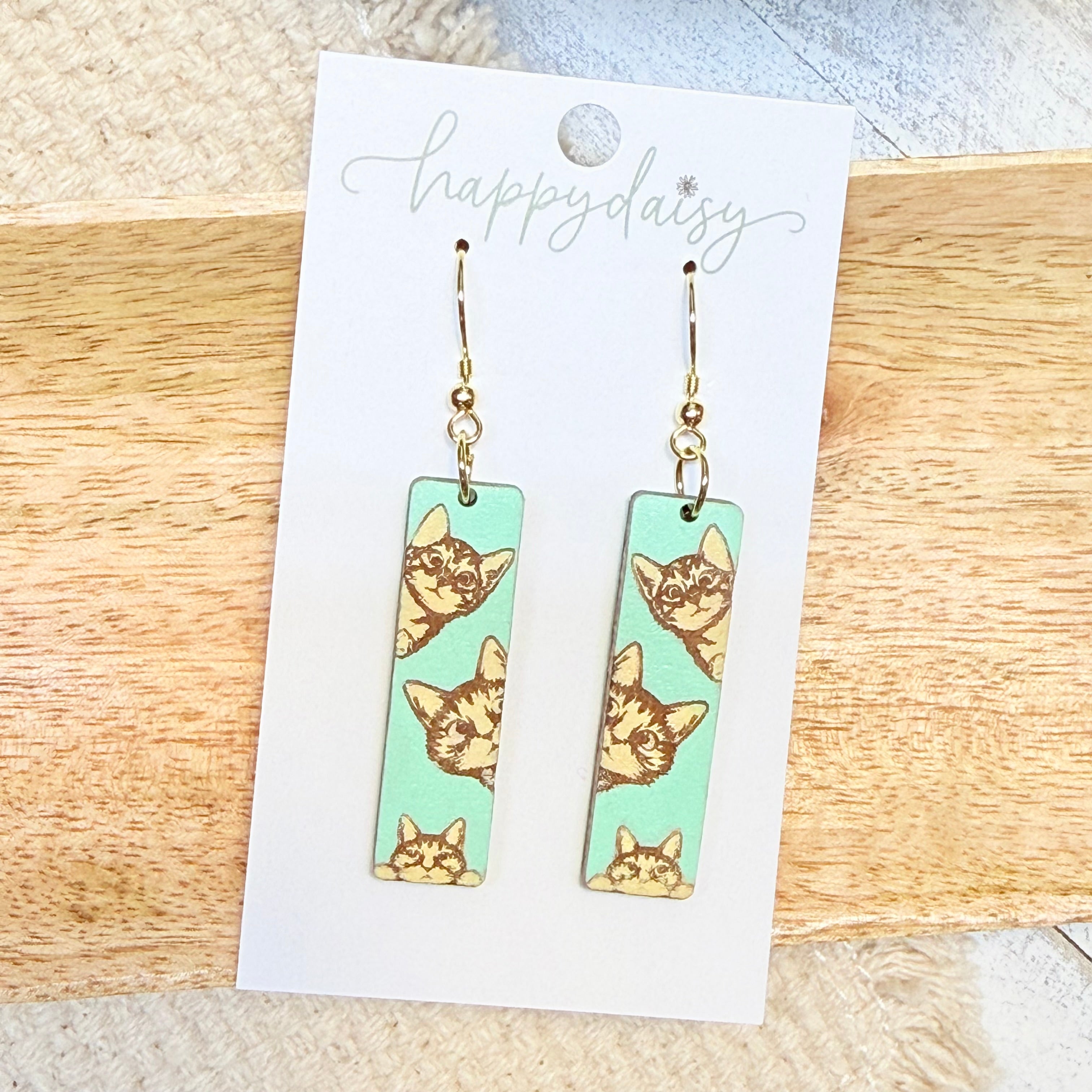 Kitty Cat Wooden Bar Earrings