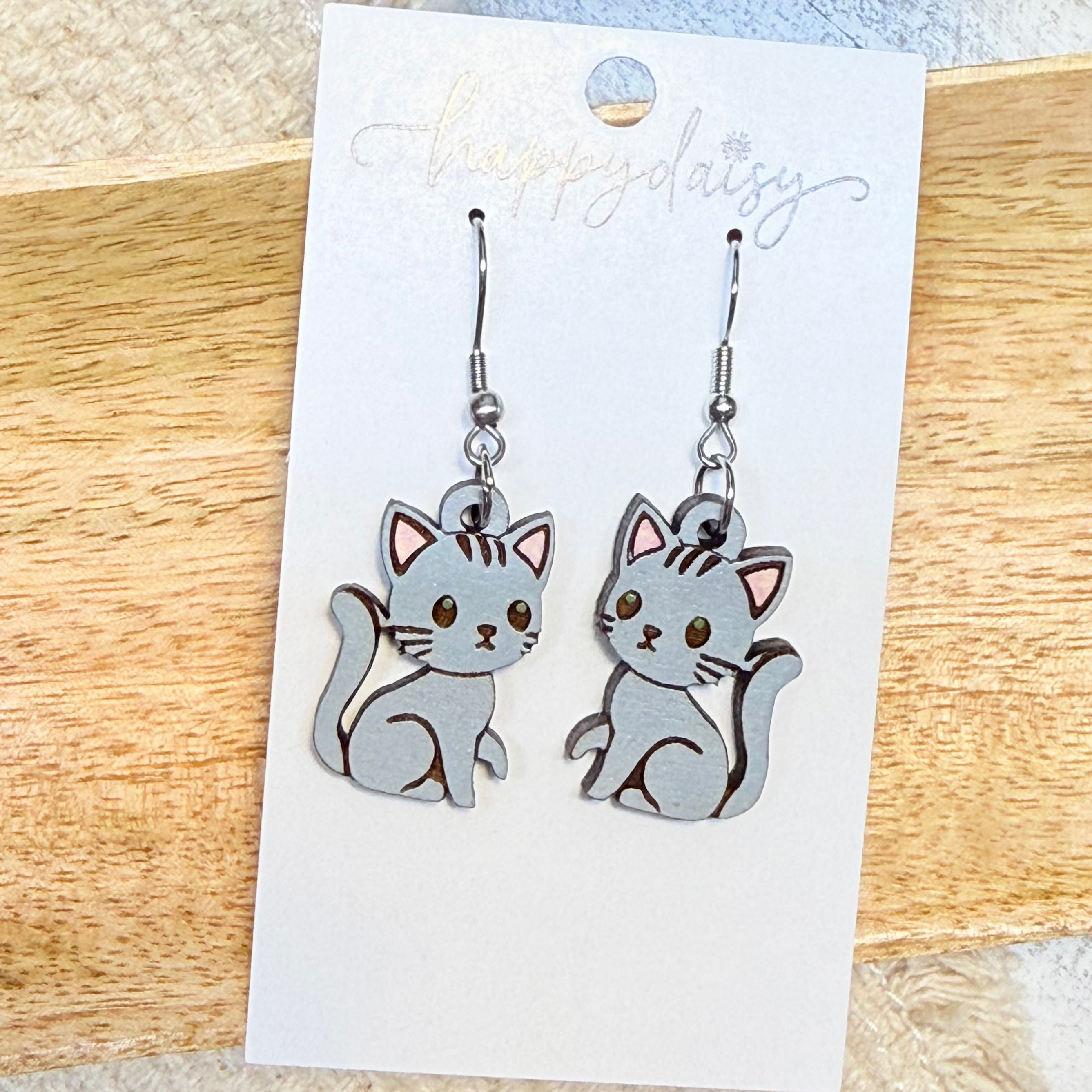 Kitty Cat Wooden Earrings