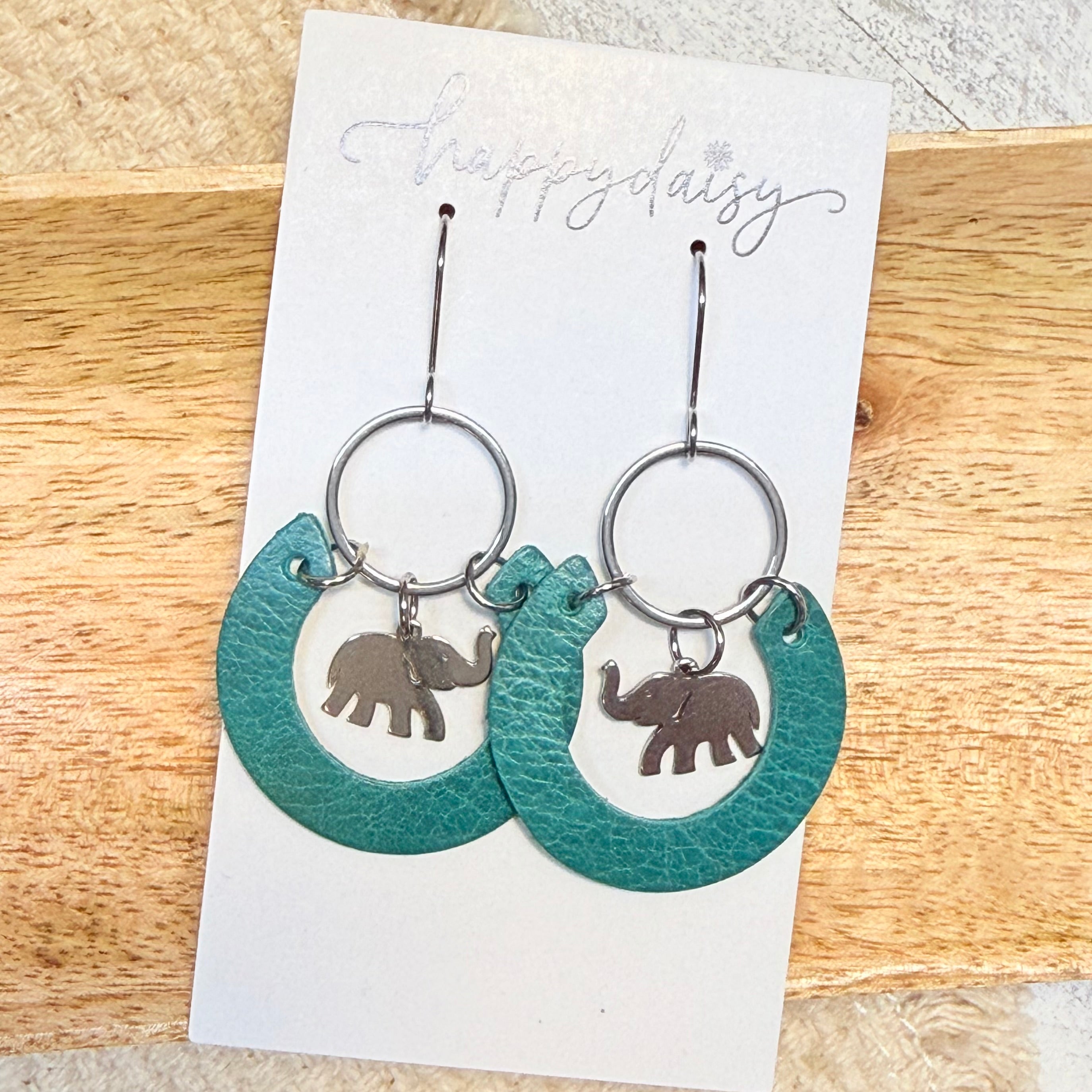 Elephant Charm Teal Leather Winslet Earrings