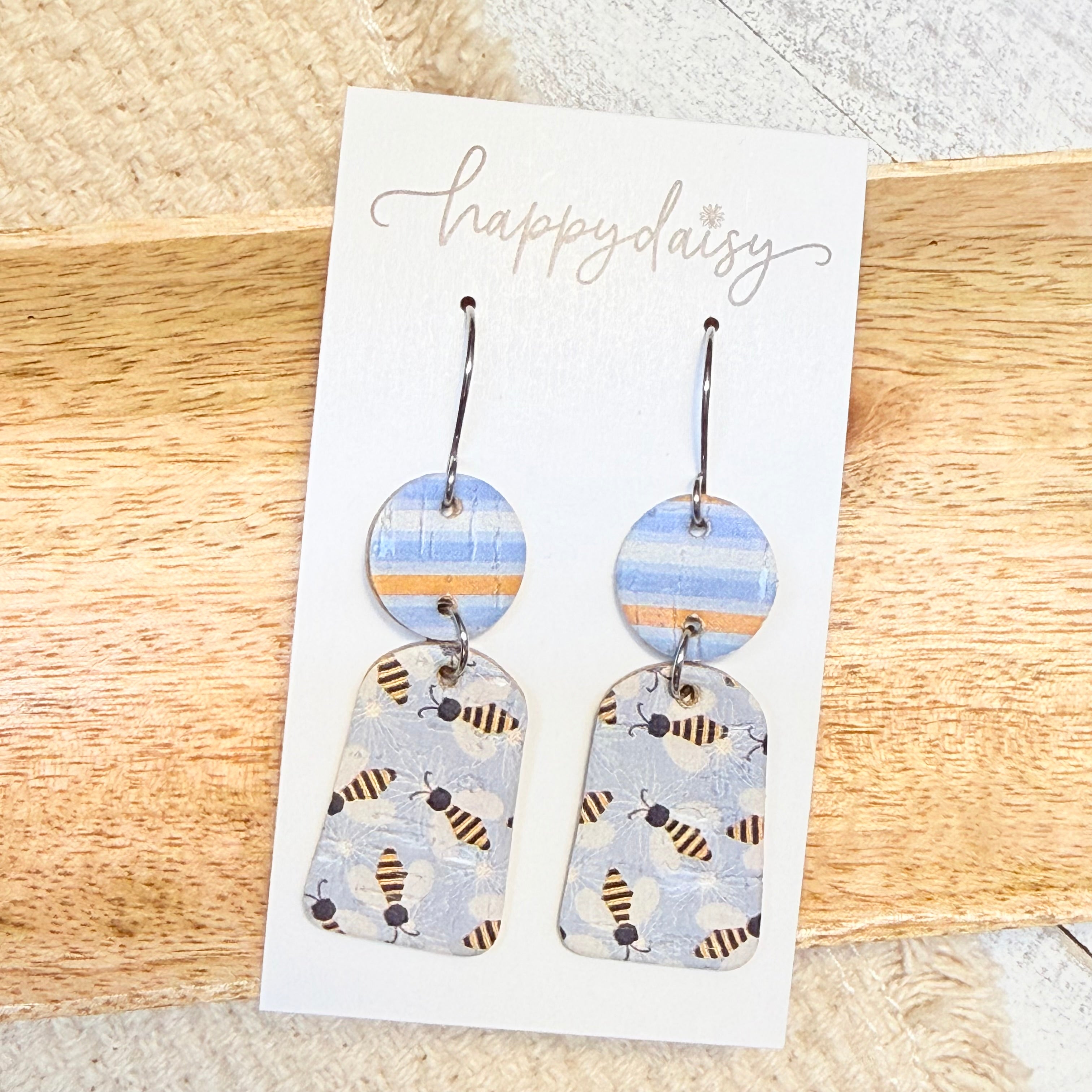 Bees on Blue Lizzie Earrings