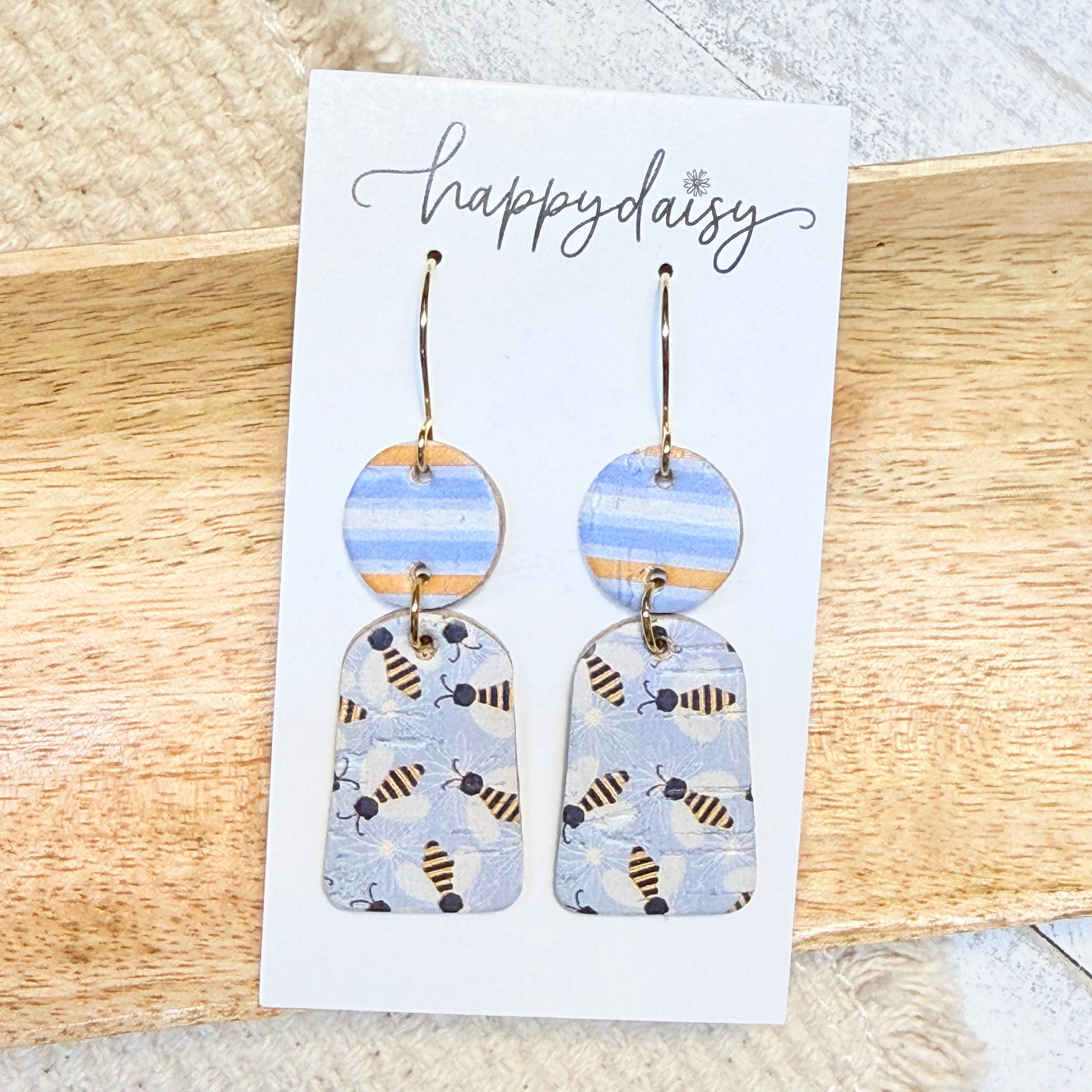 Bees on Blue Lizzie Earrings