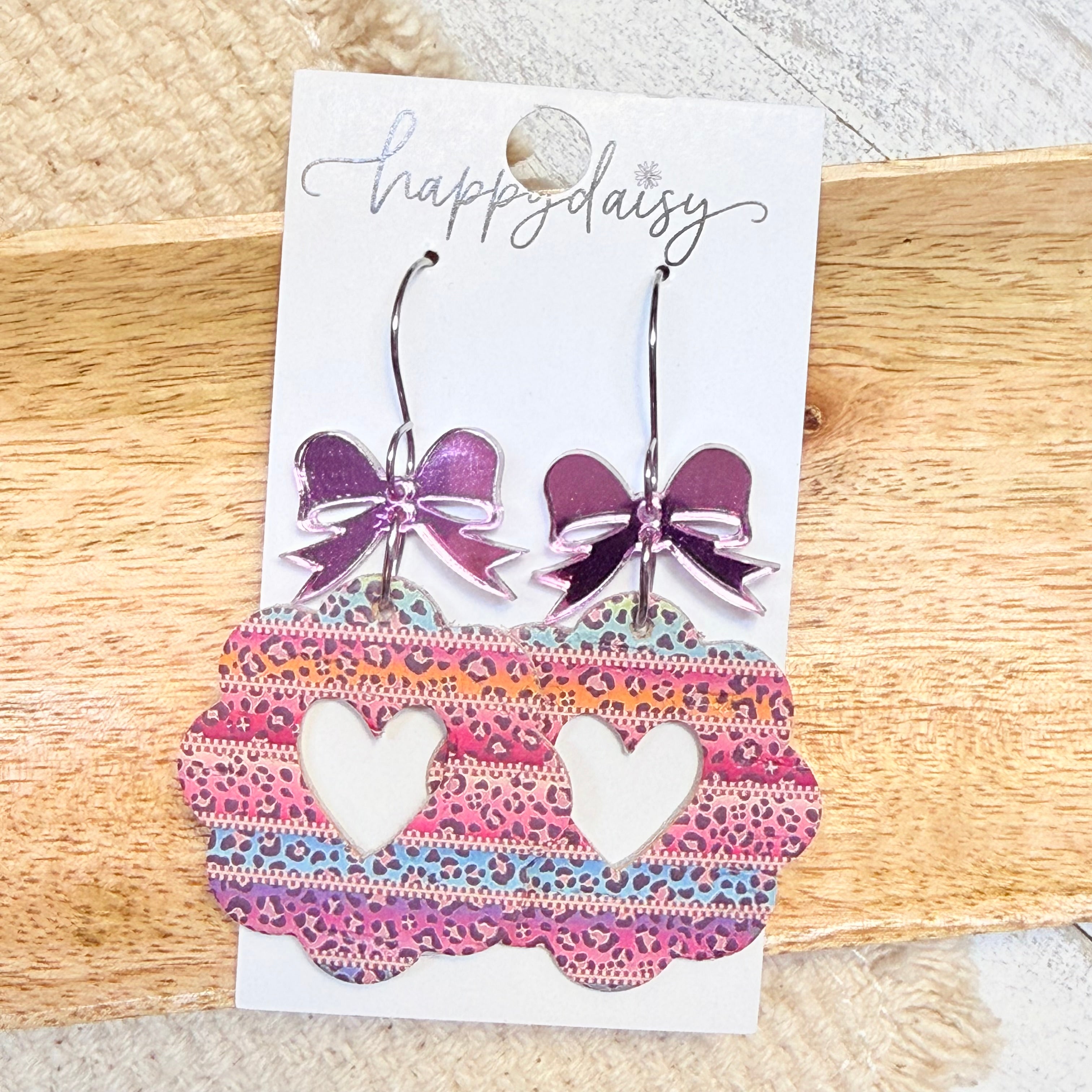 Animal Print Serape Scalloped Heart Earrings