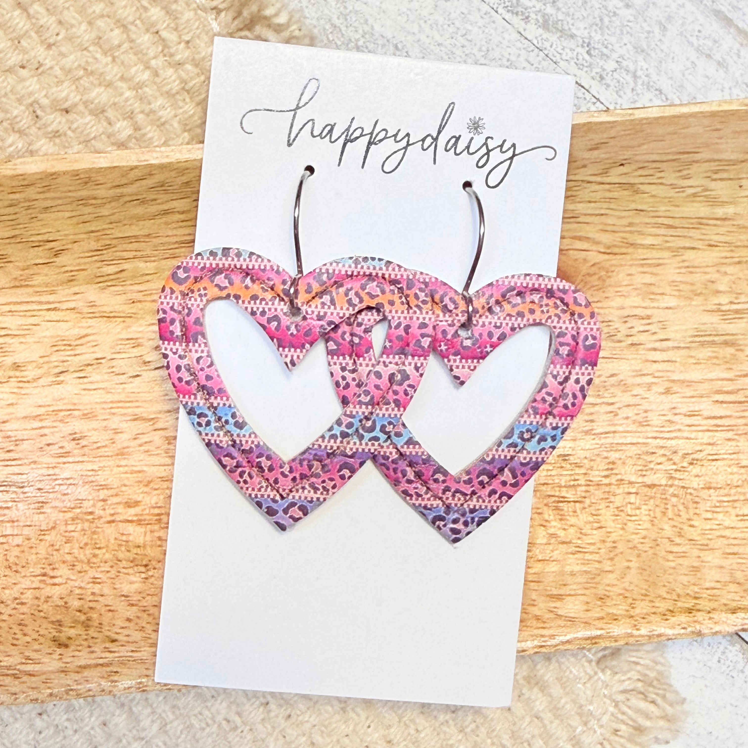 Animal Print Serape Heart Earrings