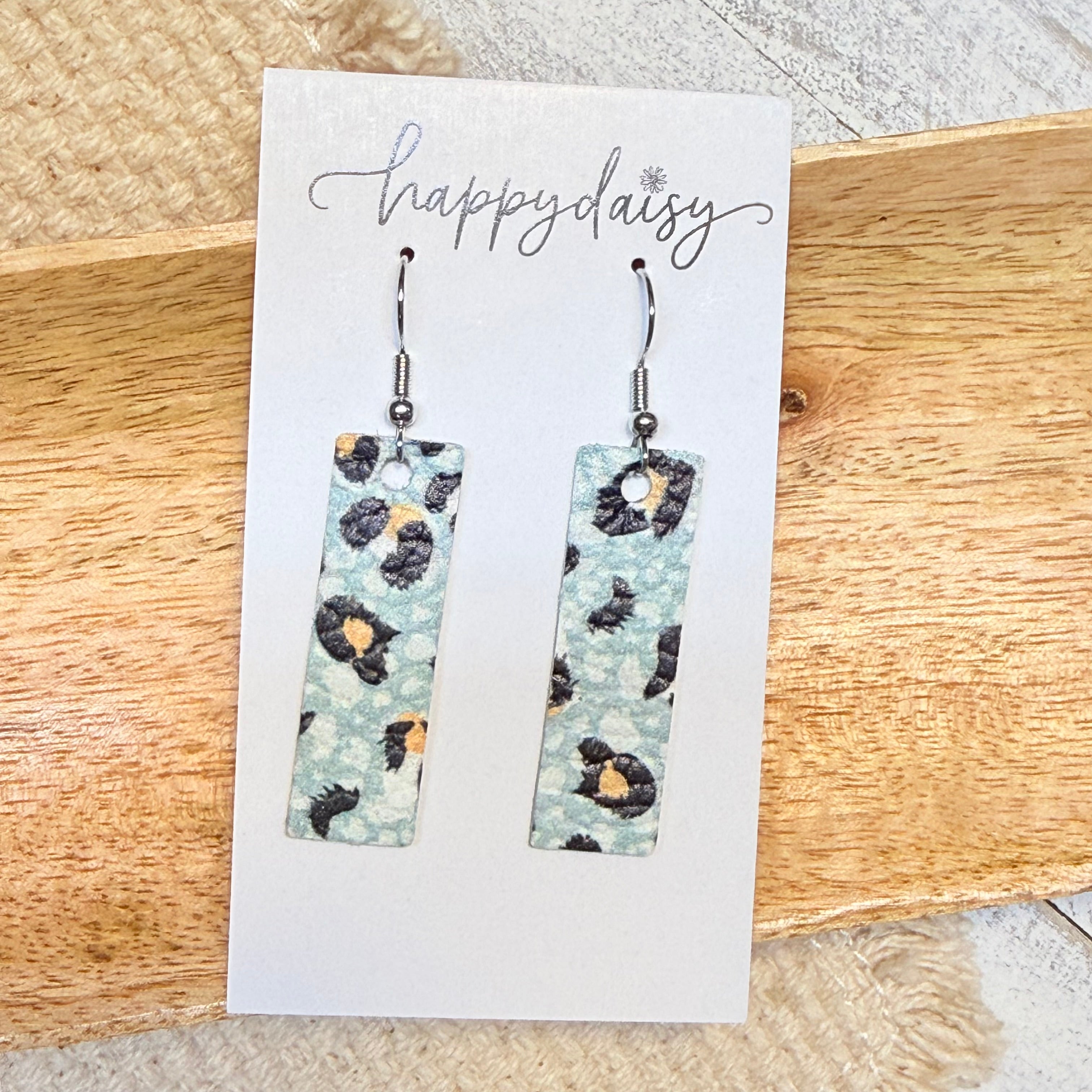 Seafoam Green Animal Print Bar Earrings