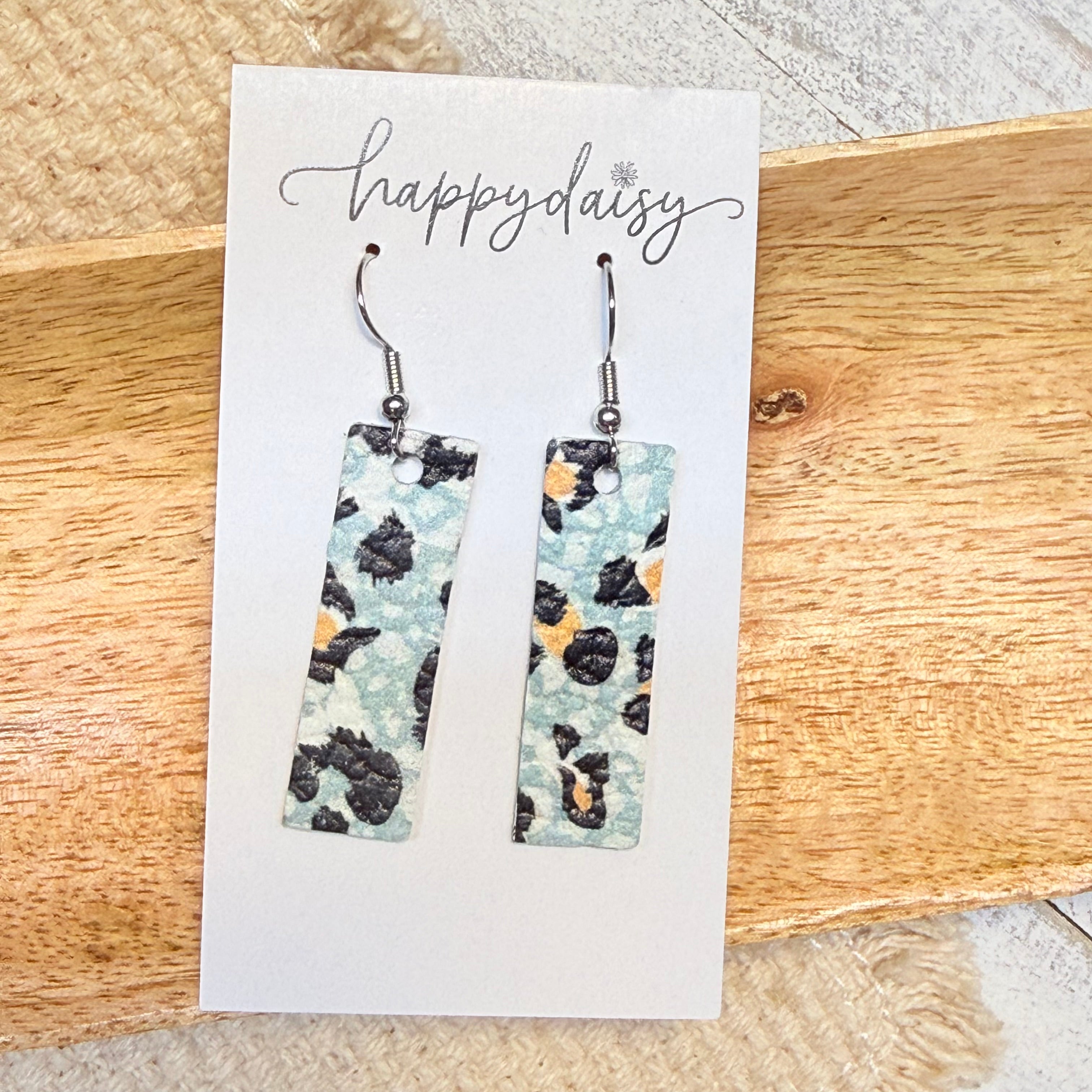 Seafoam Green Animal Print Bar Earrings