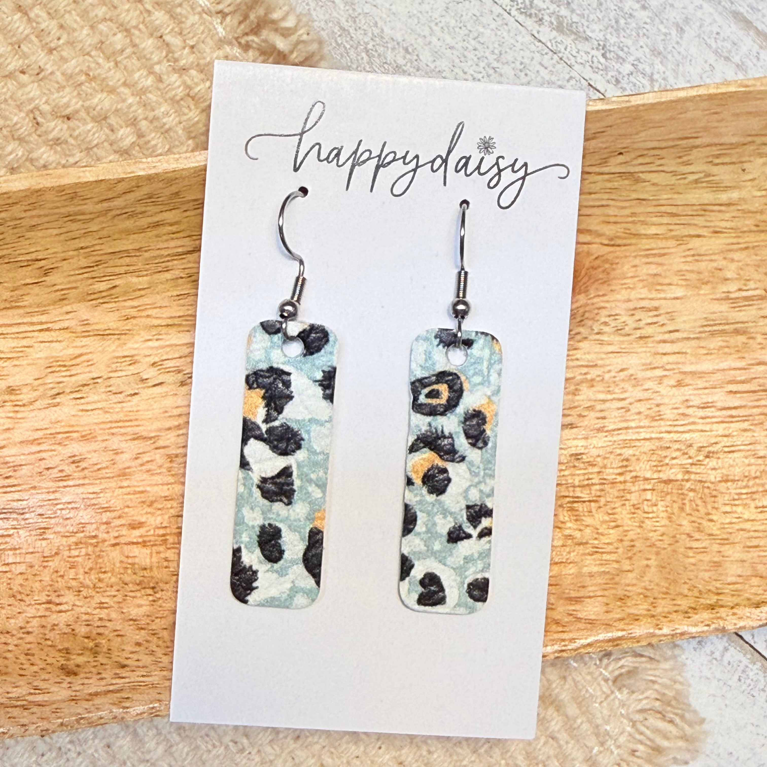 Seafoam Green Animal Print Bar Earrings