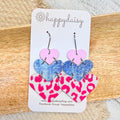 Pink & Denim Animal Print Heart Stacker Earrings
