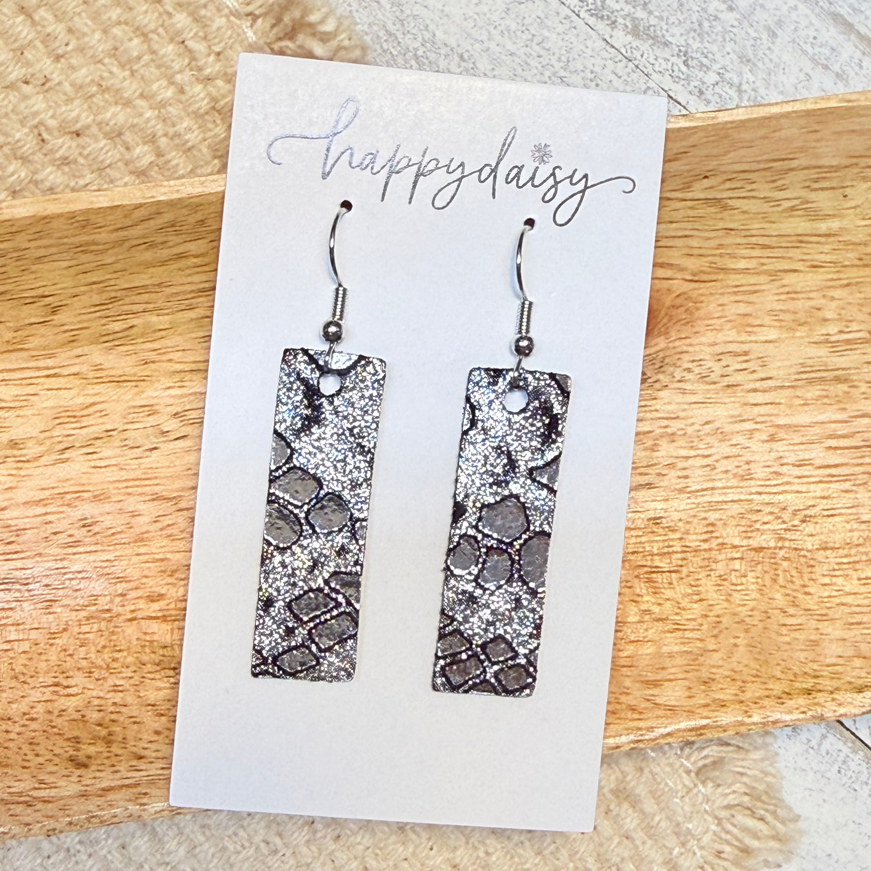 Silver & Black Mystic Python Bar Earrings