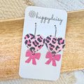Pink Animal Print Heart Earrings