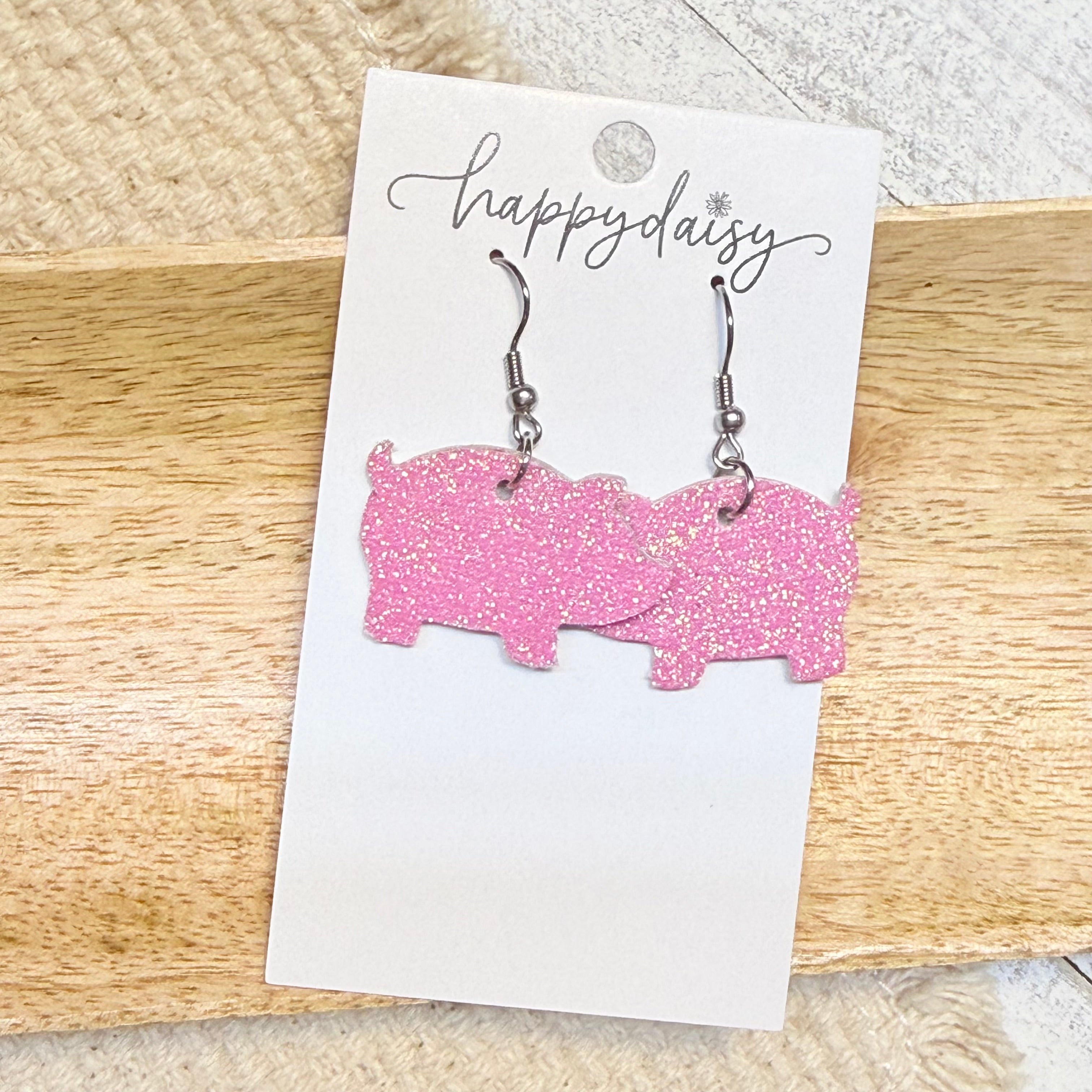 Iridescent Pink Glitter Farm Pig Earrings
