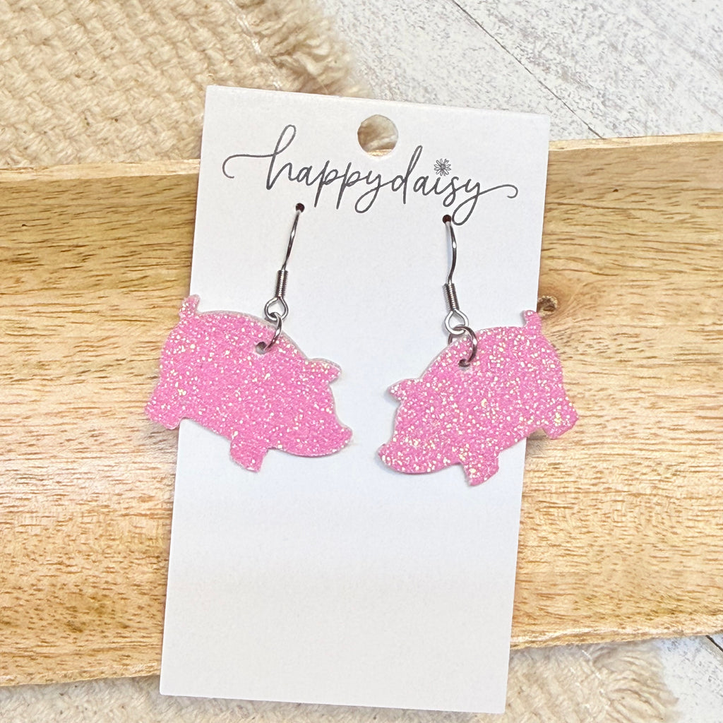 Iridescent Pink Glitter Farm Pig Earrings