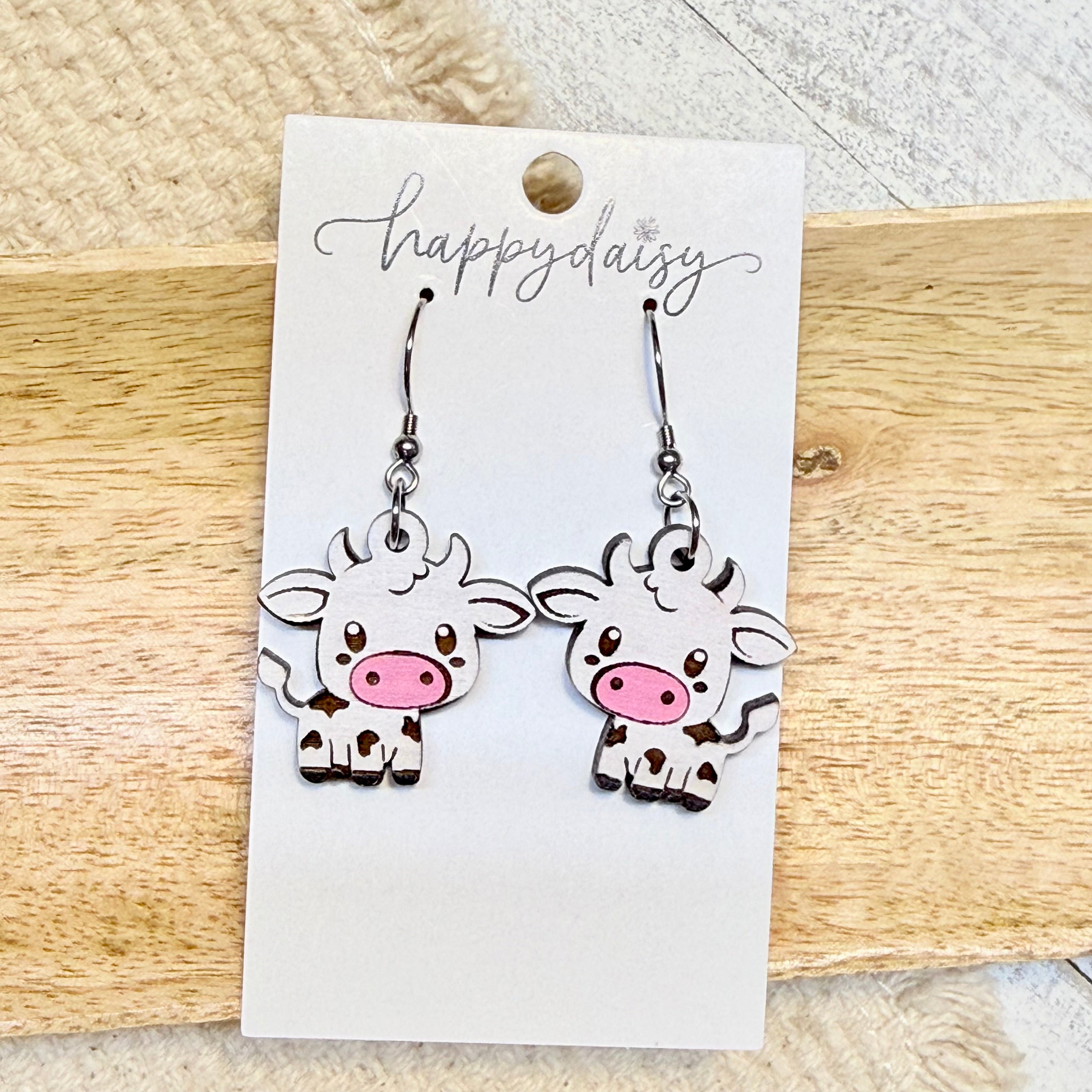Farm Wooden Cow Earrings