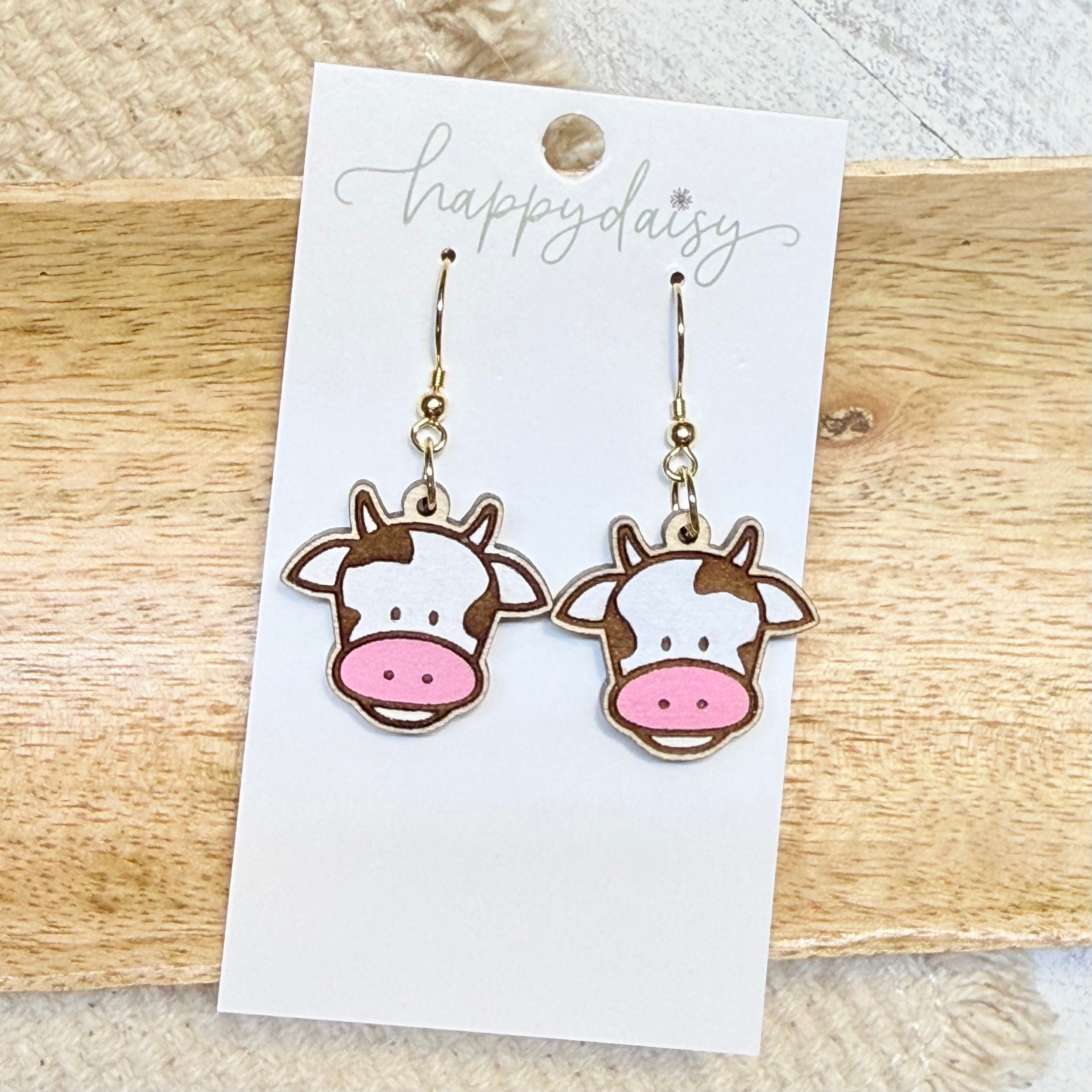 Farm Wooden Cow Earrings
