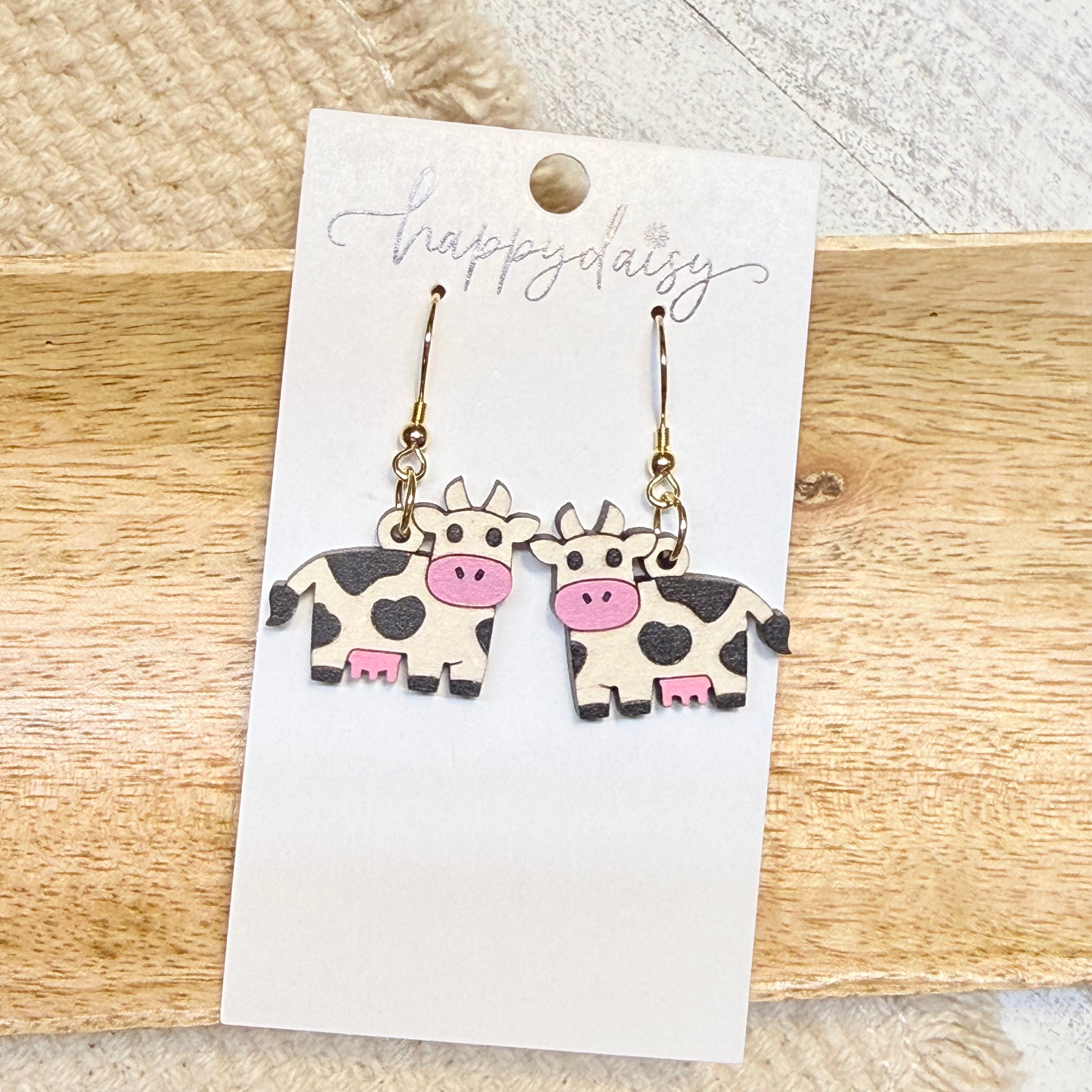 Farm Wooden Cow Earrings