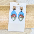 Farm Barn Scene Wood Earrings