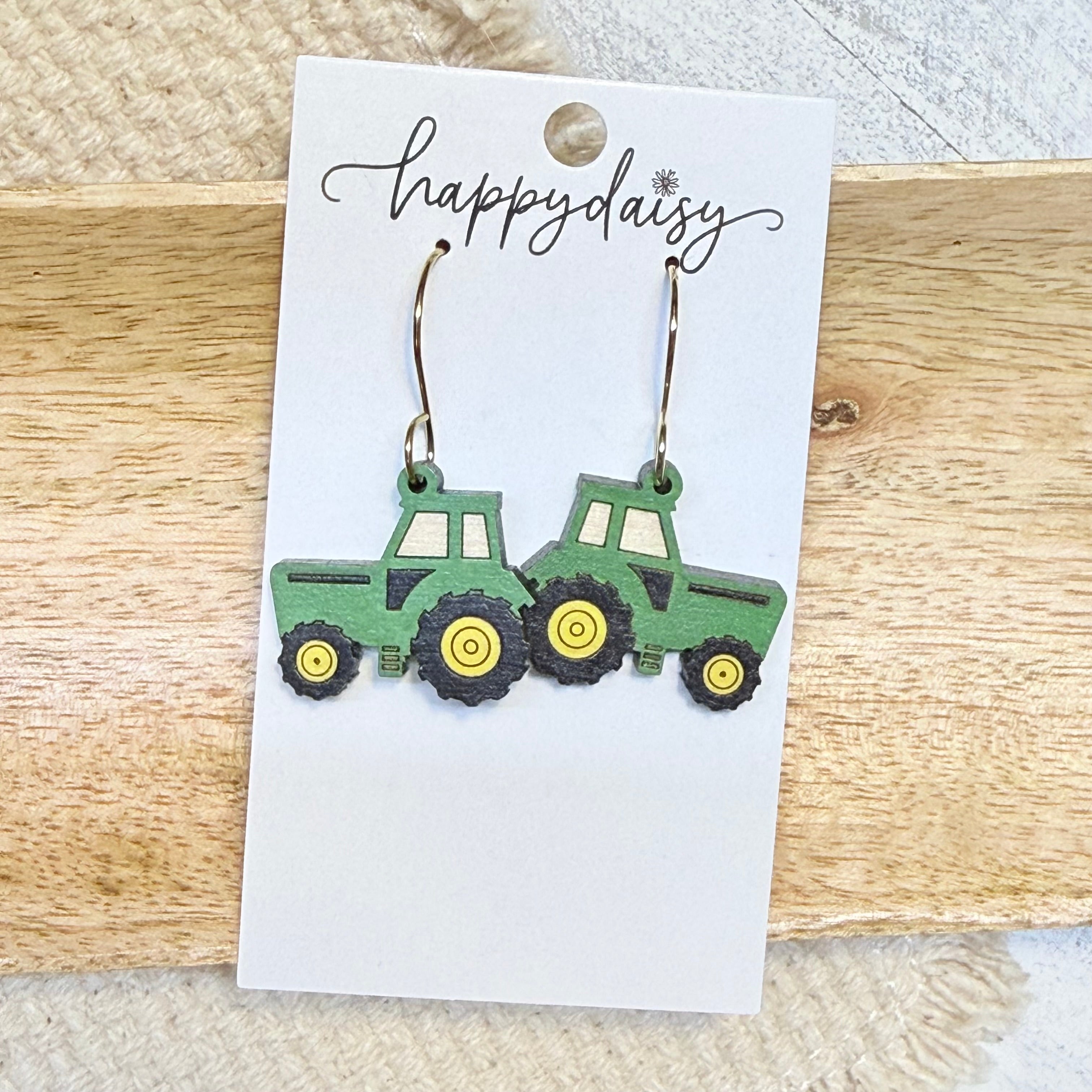 Farm Tractor Wood Earrings