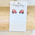 Farm Tractor Wood Stud Earrings