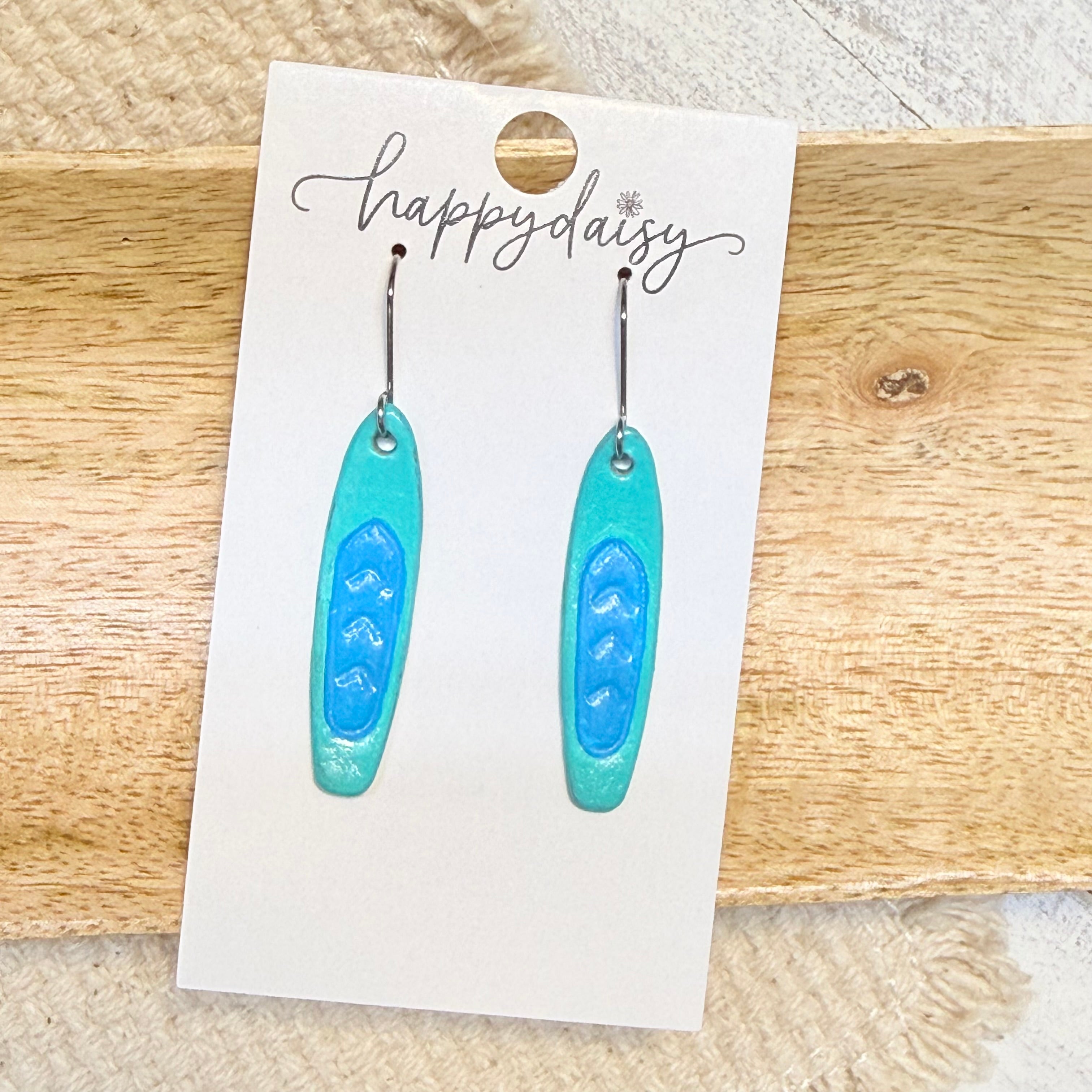Lake Life Turquoise Blue Paddle Board Leather Earrings
