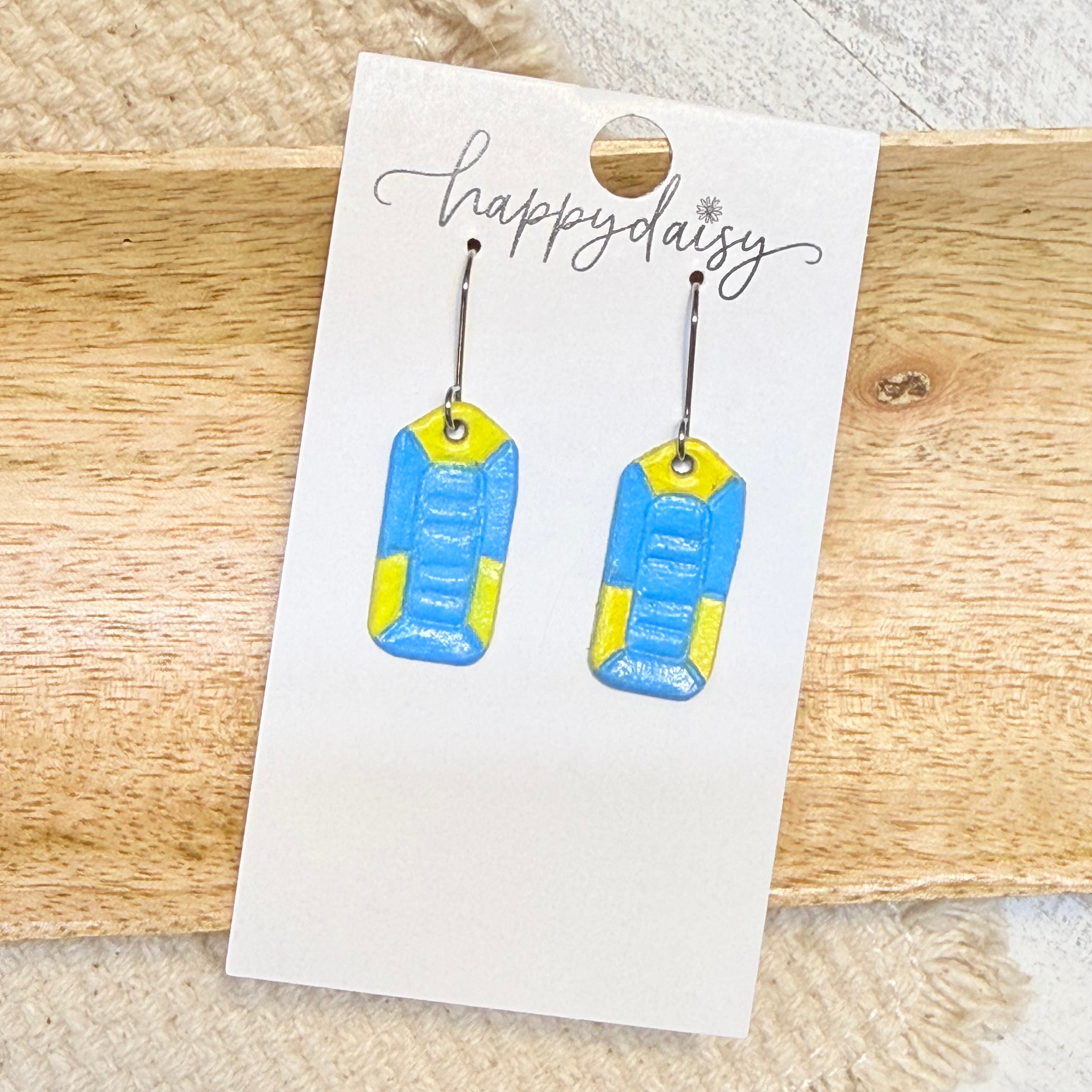River Raft Blue & Yellow Leather Earrings