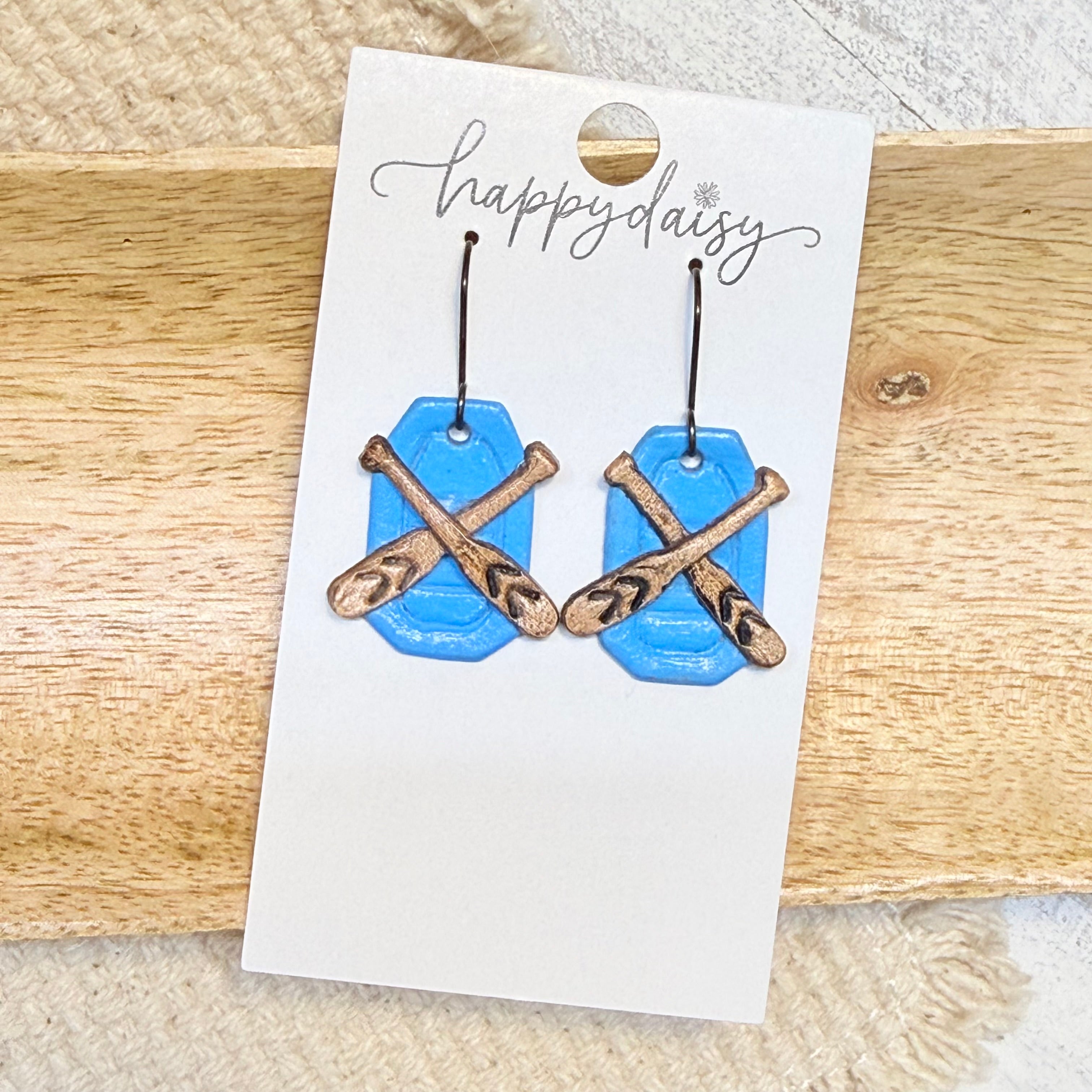 River Raft Blue Leather Earrings