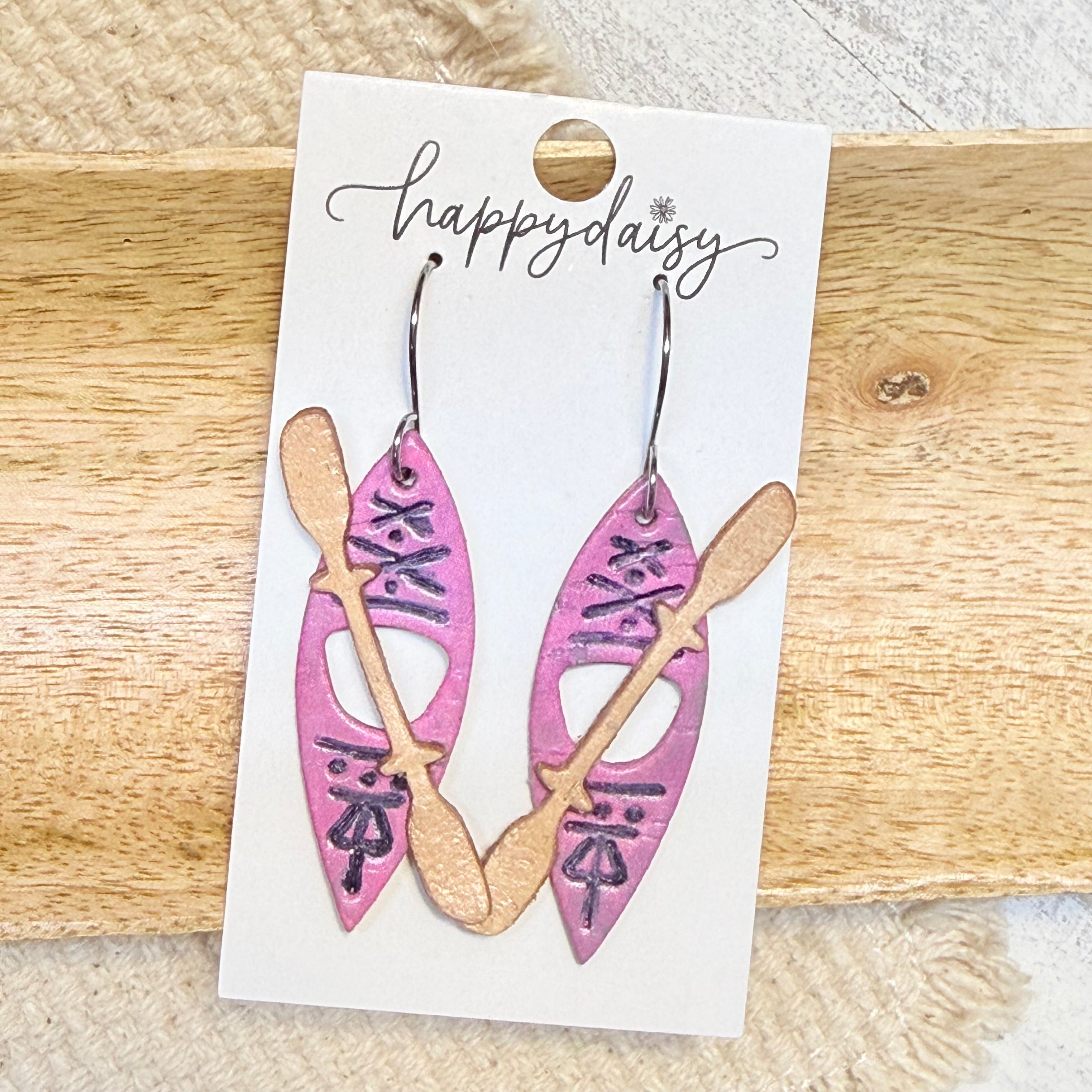 River Kayak Pink Leather Earrings