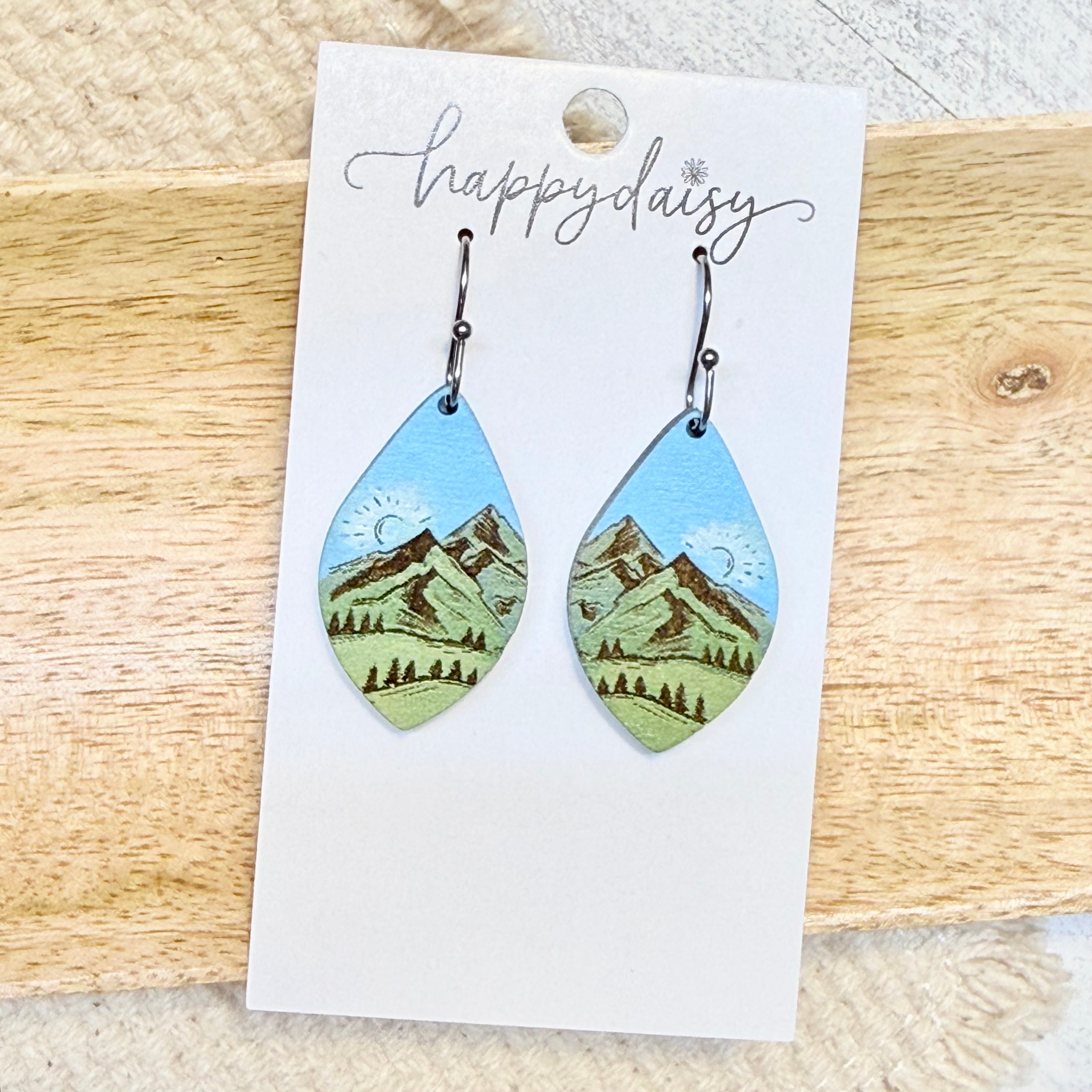 Mountain Scene Wood Earrings