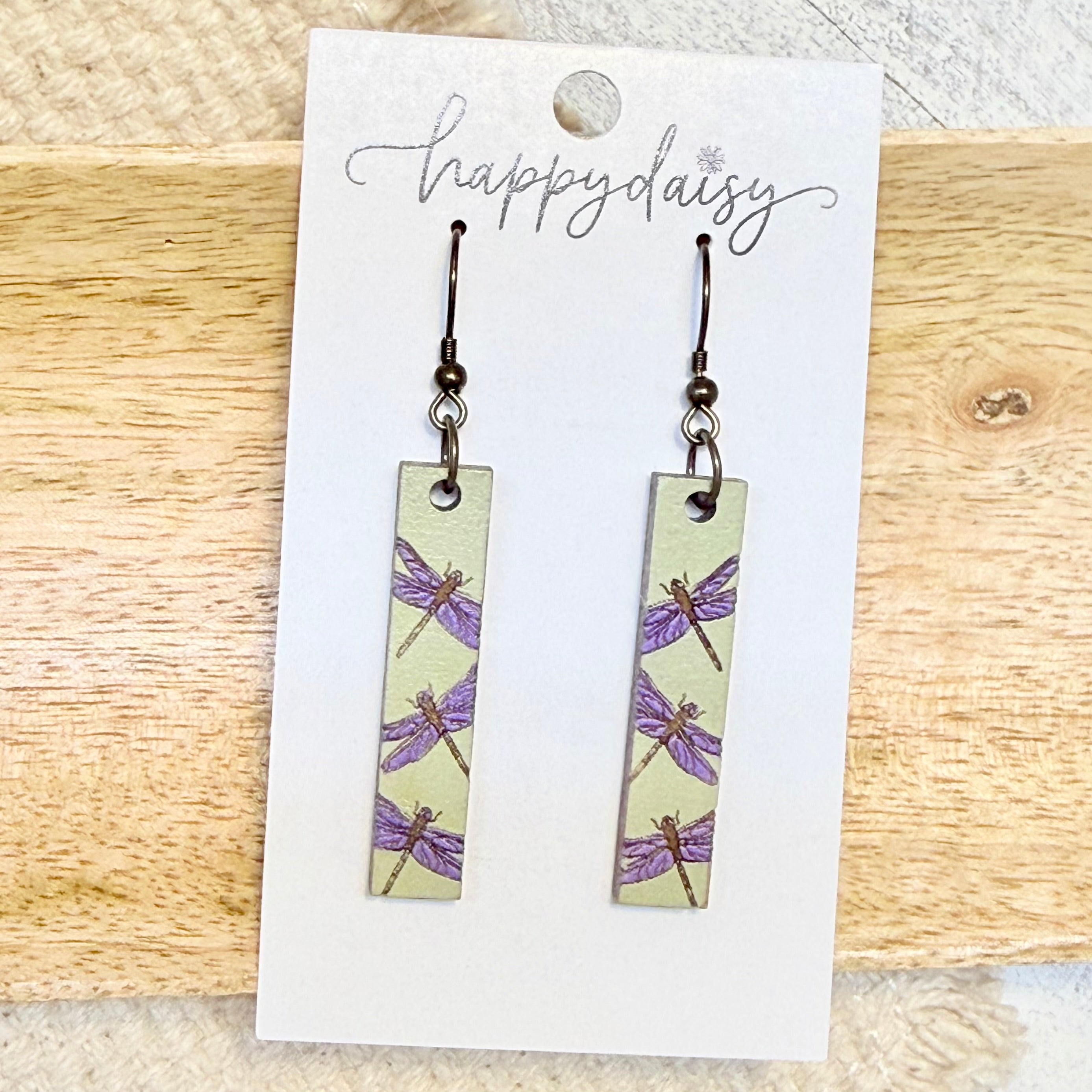 Dragonfly Wood Bar Earrings