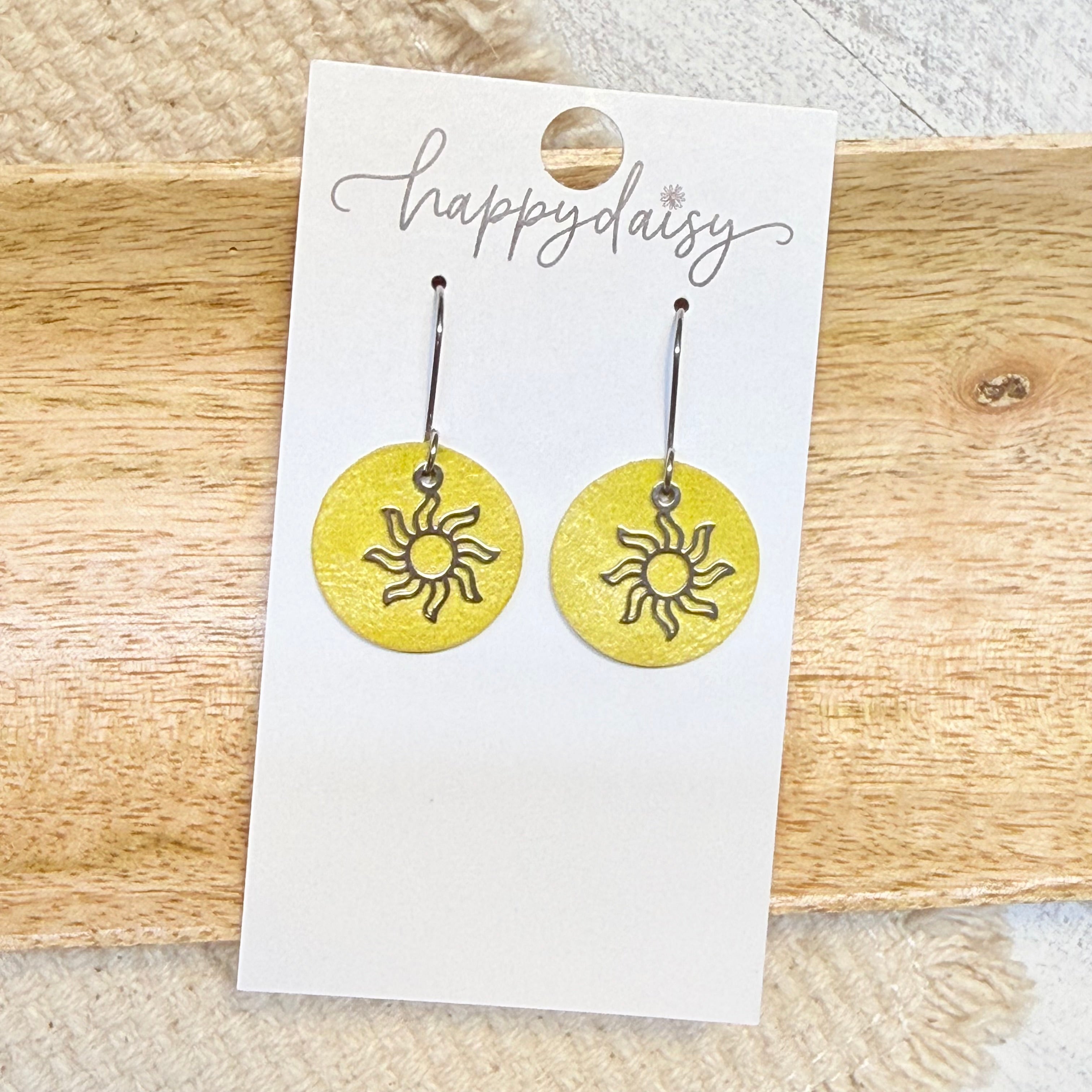 Sun Charm Yellow Sherry Leather Earrings