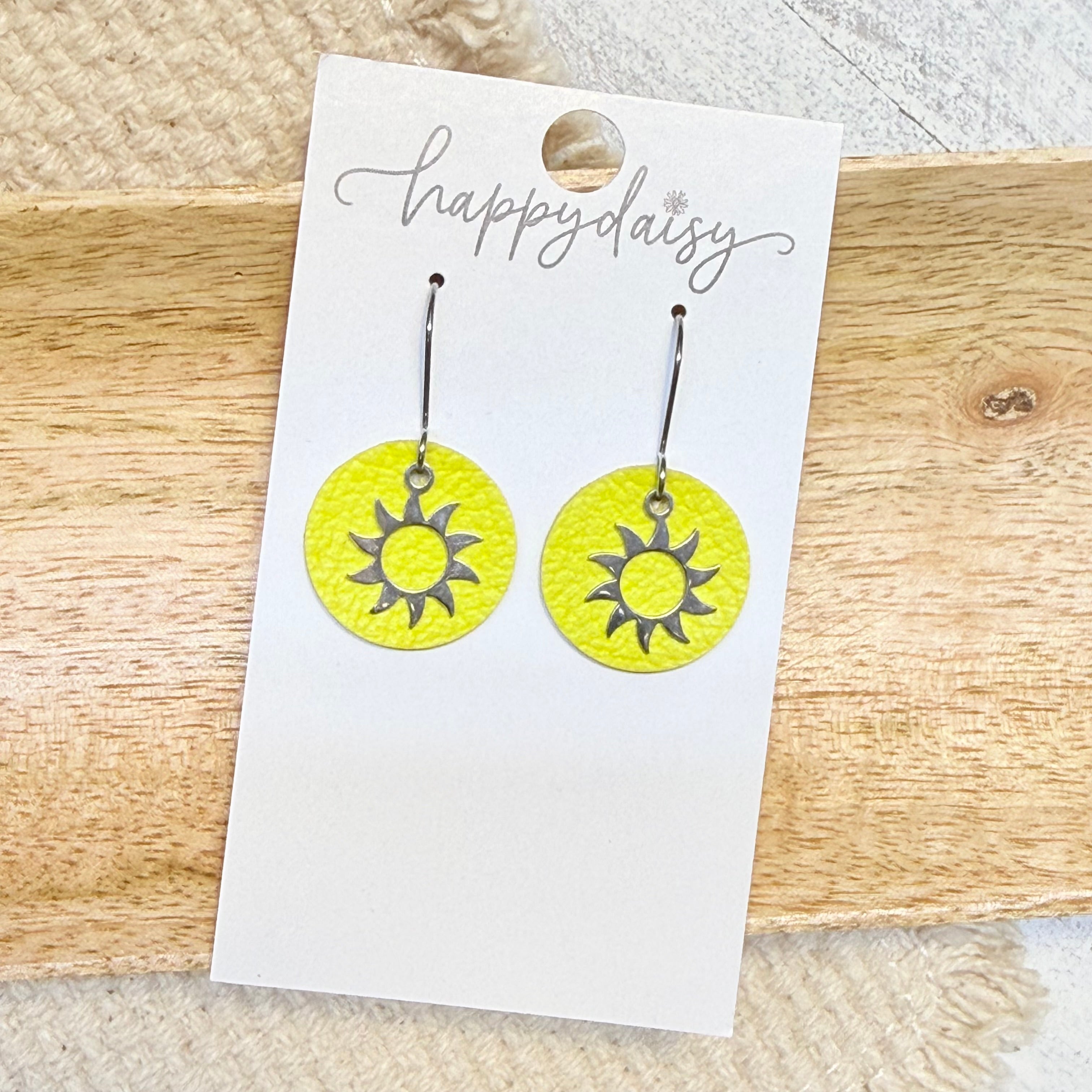 Sun Charm Yellow Sherry Leather Earrings