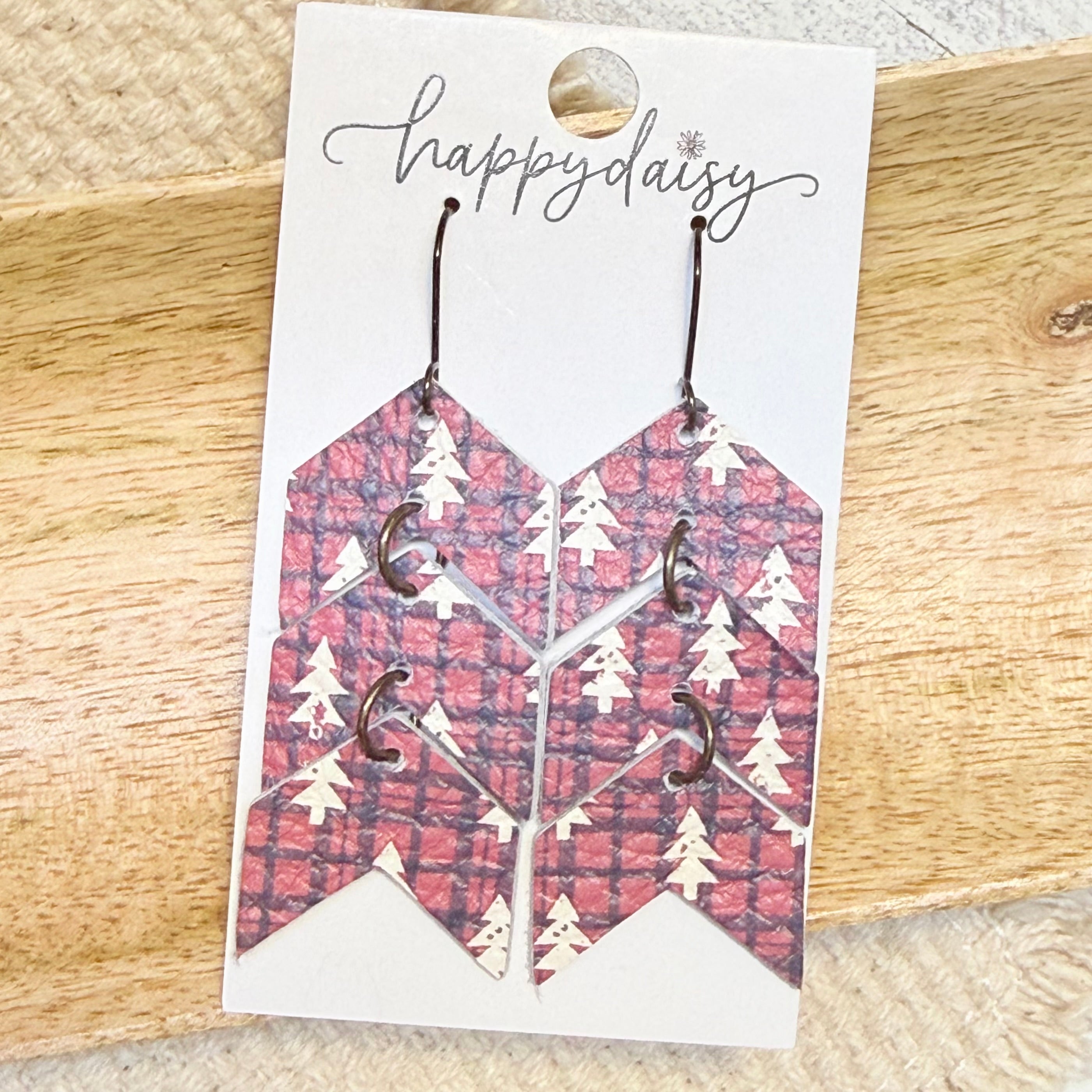 Pine Plaid Chevron Leather Earrings