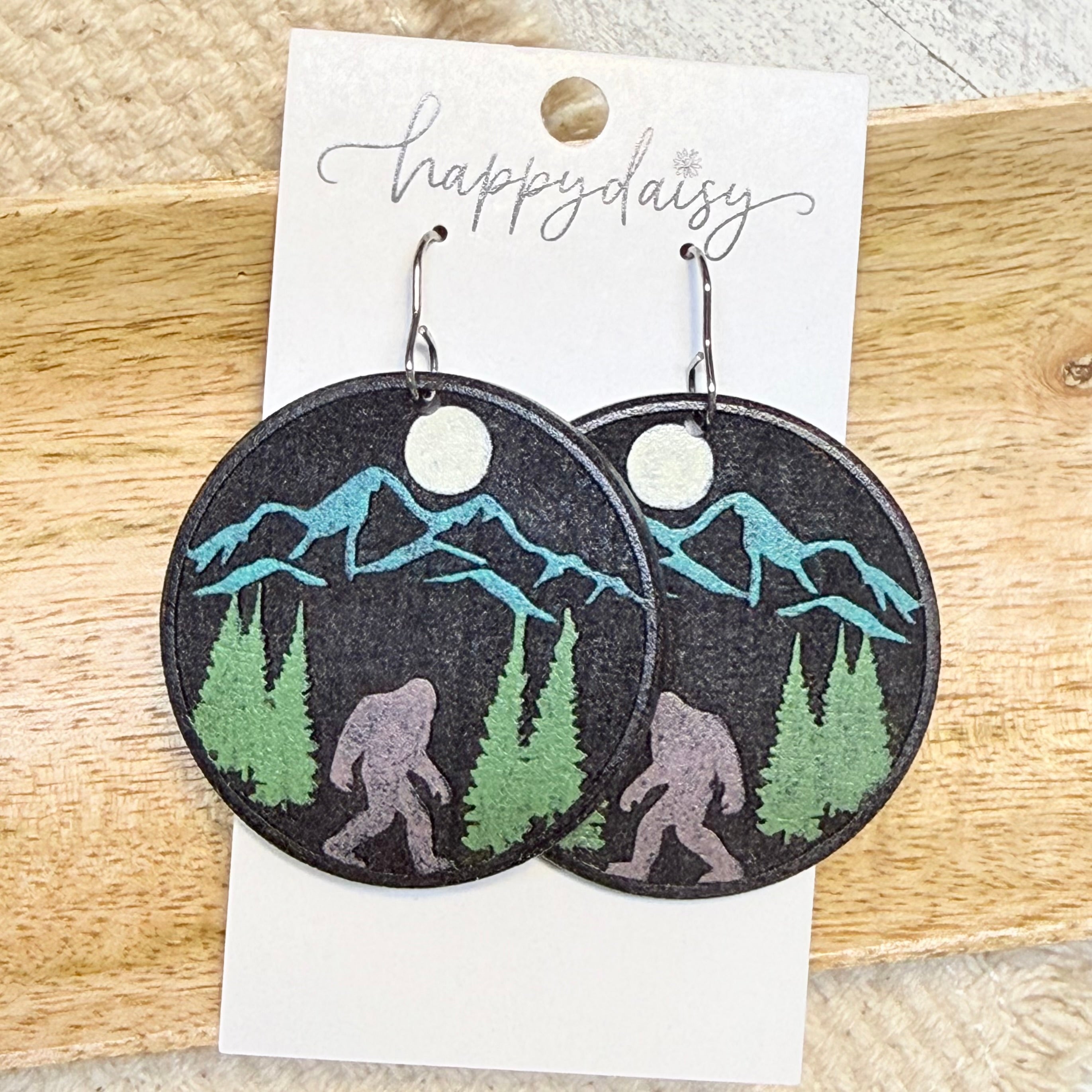 Smoky Mountain Bigfoot Wood Luna Earrings