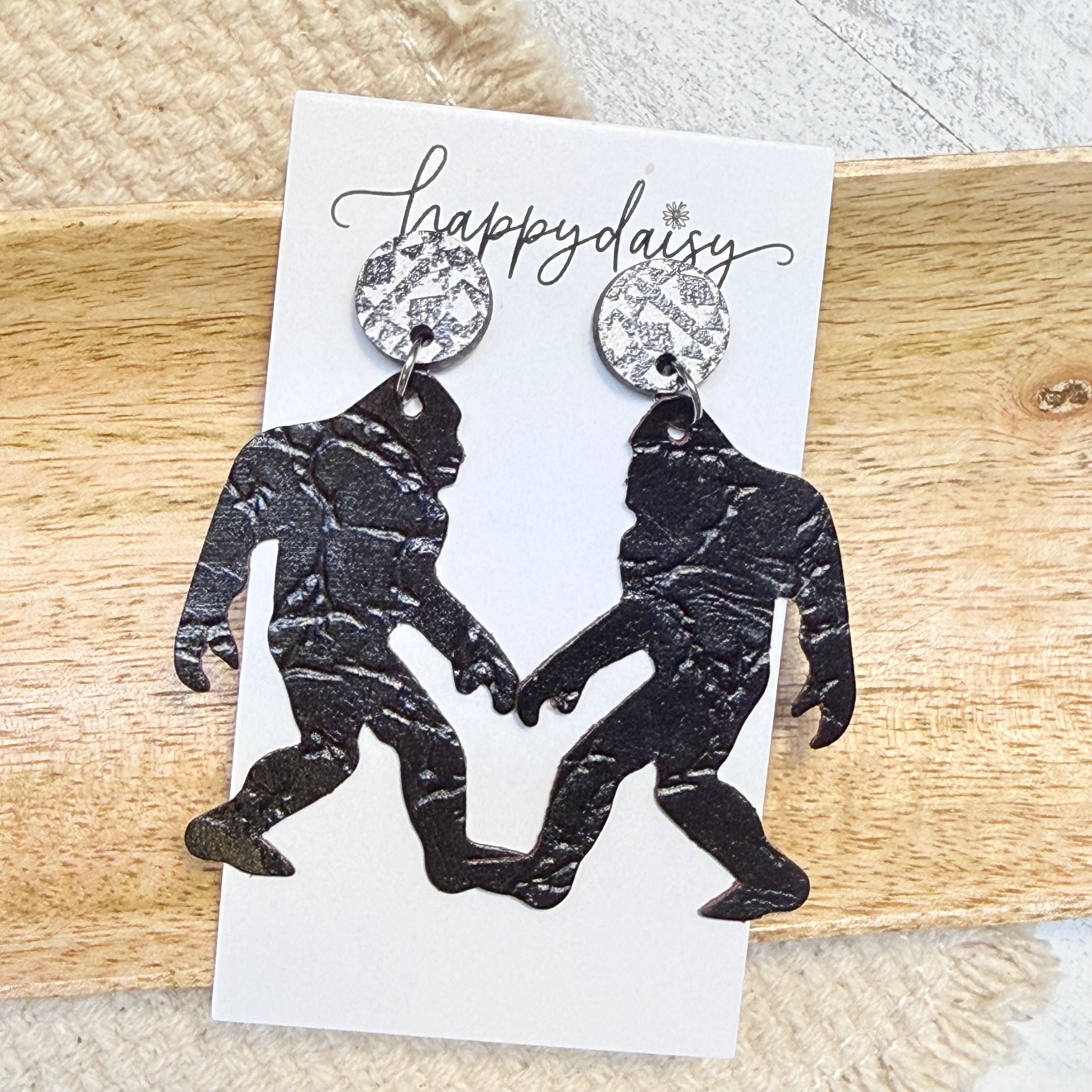 Smoky Mountain Big Foot Black Leather Earrings