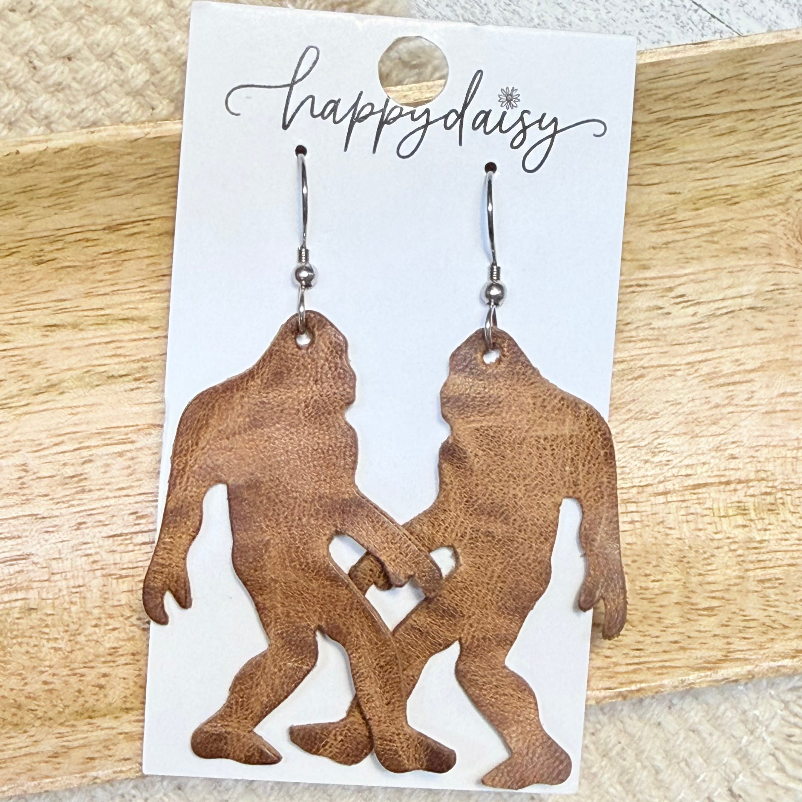 Smoky Mountain Big Foot Brown Leather Earrings