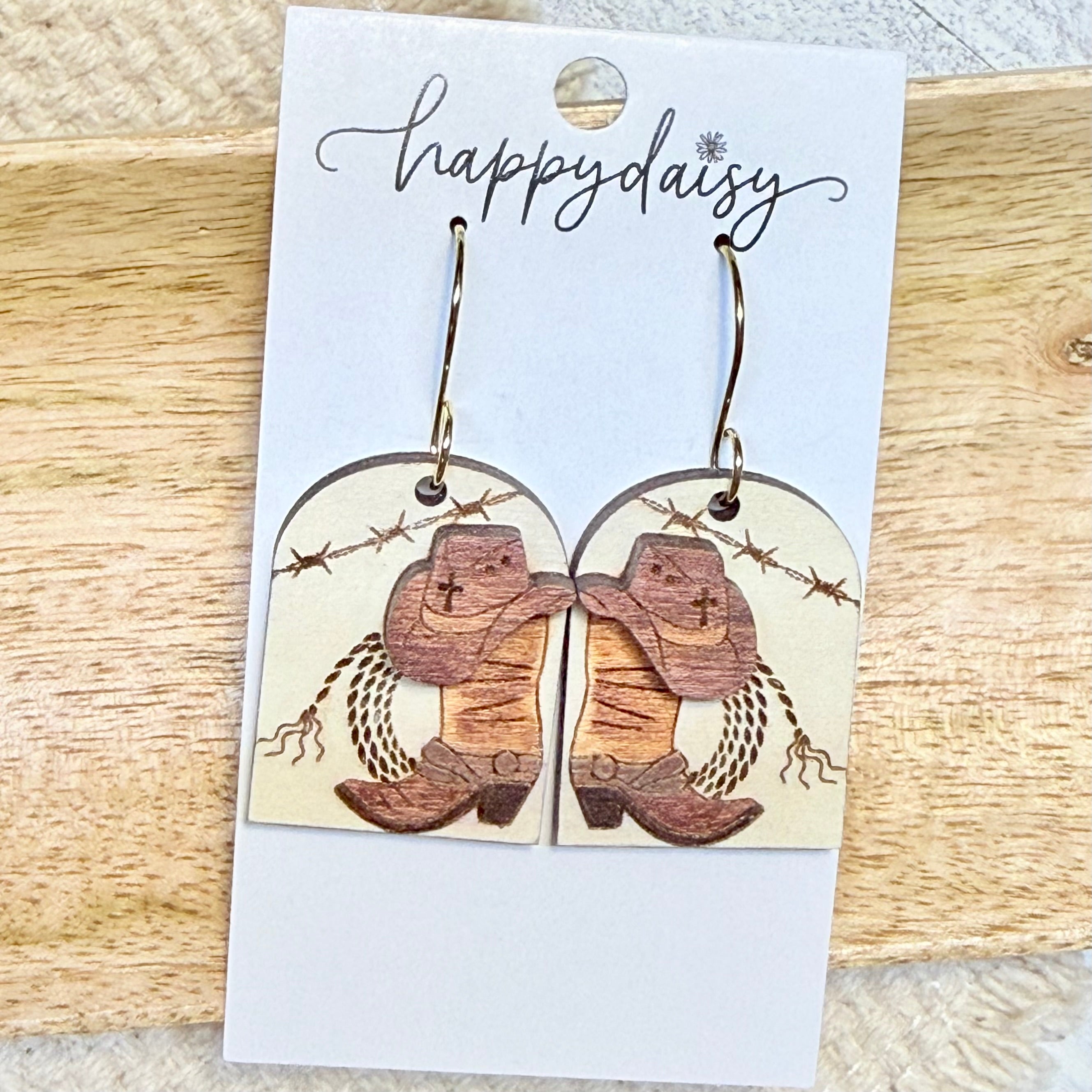 Western Hat & Boots Wood Earrings