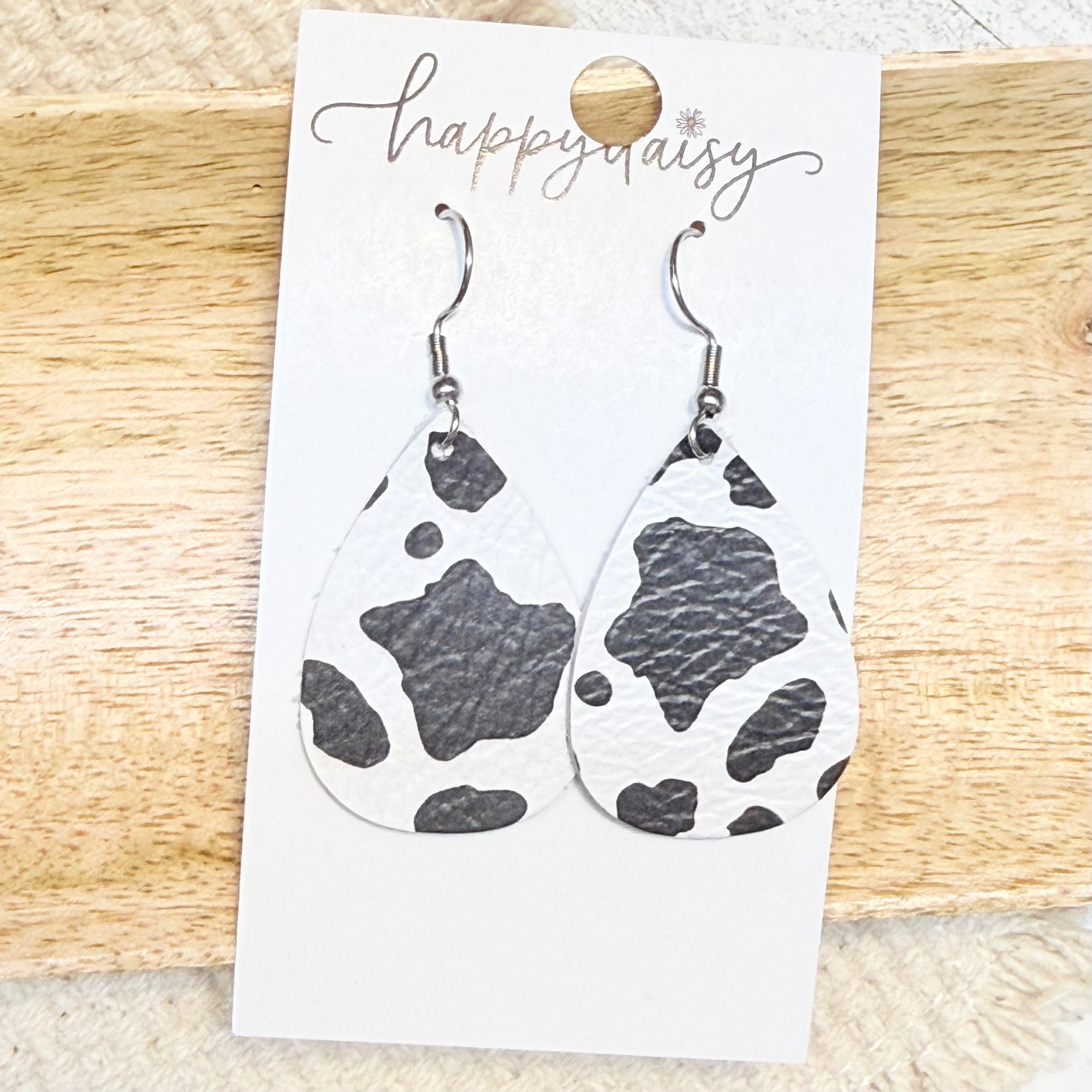 Western Classic Cow Print Teardrop Leather Earrings