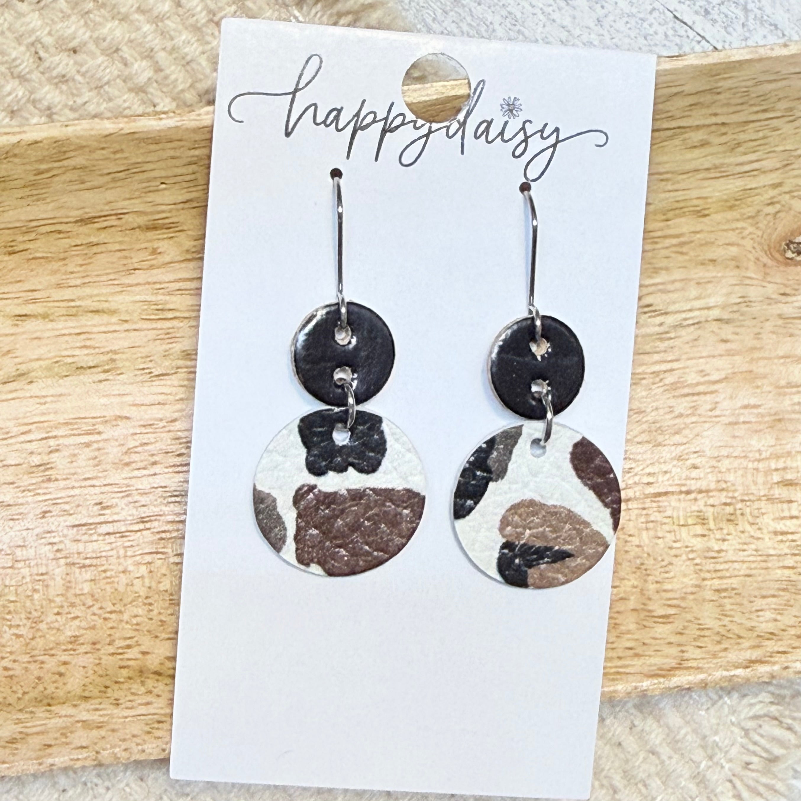 Western Mixed Cow Print Mini Halo Leather Earrings