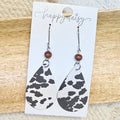 Western Classic Cow Print Beaded Teardrop Leather Earrings