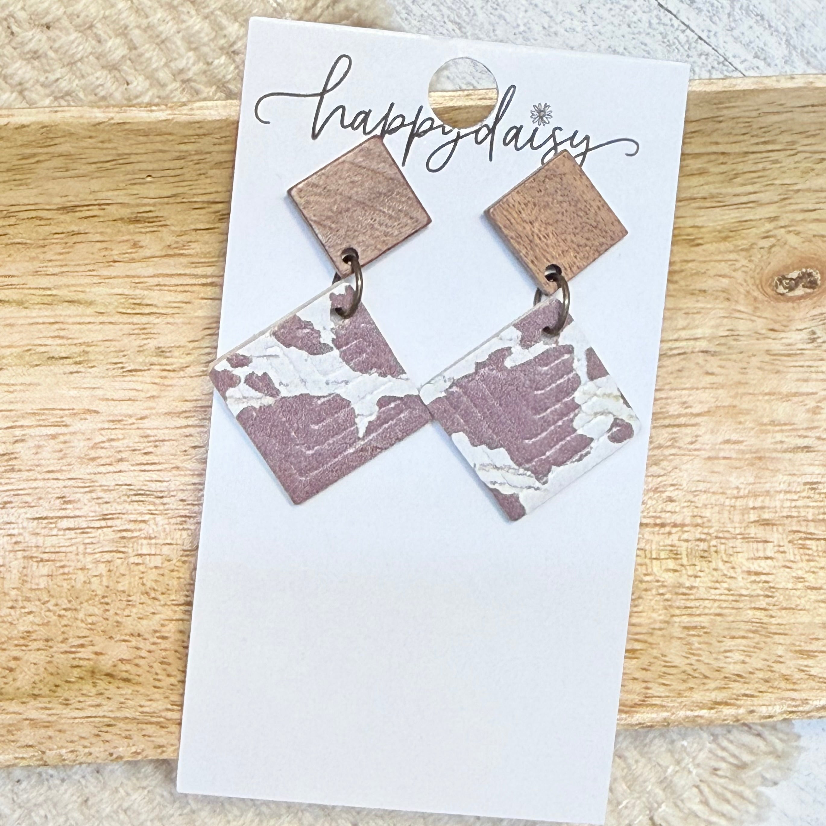 Western Rustic Cow Print Jimmie Leather Earrings