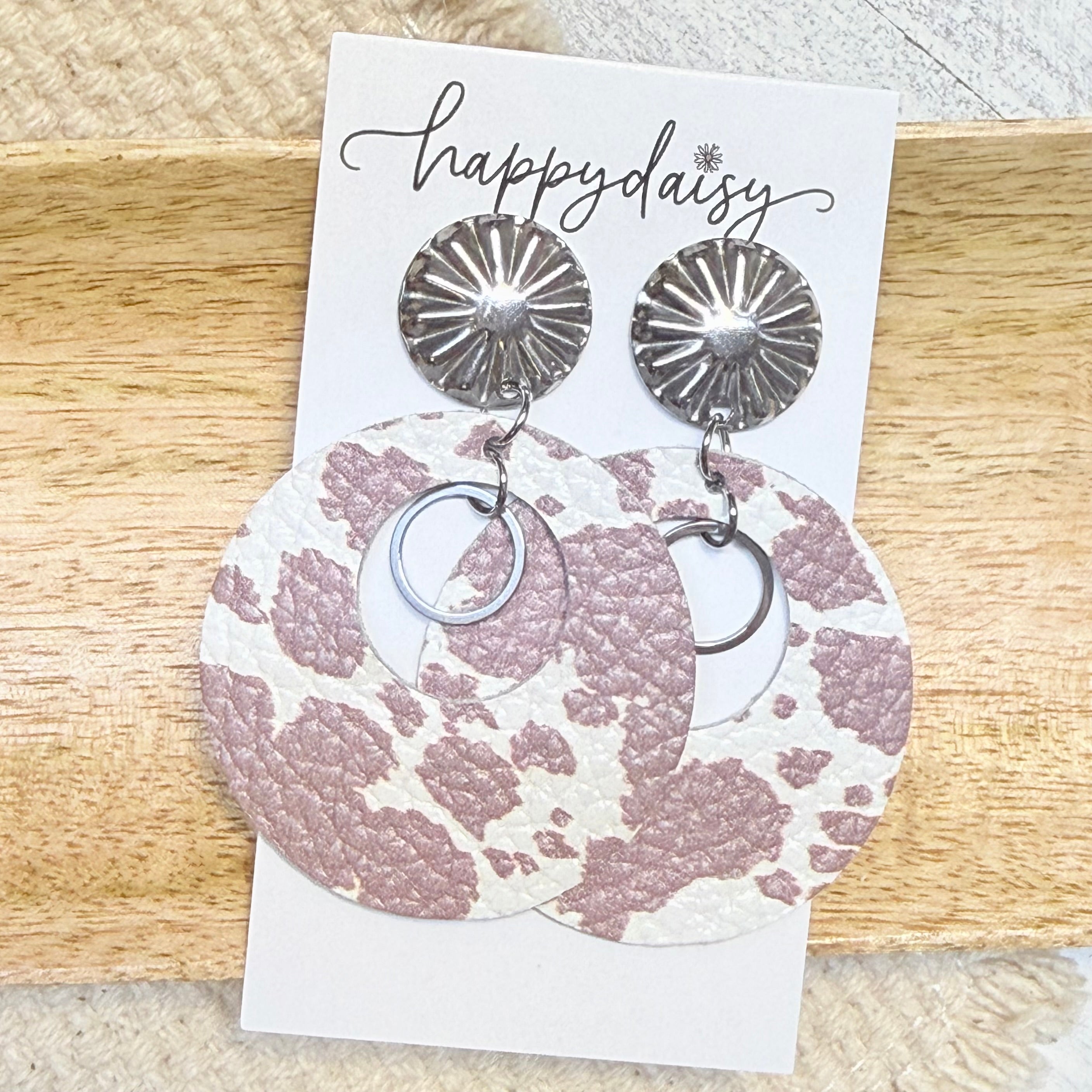 Western Rustic Cow Print Maxi Mandy Statement Earrings