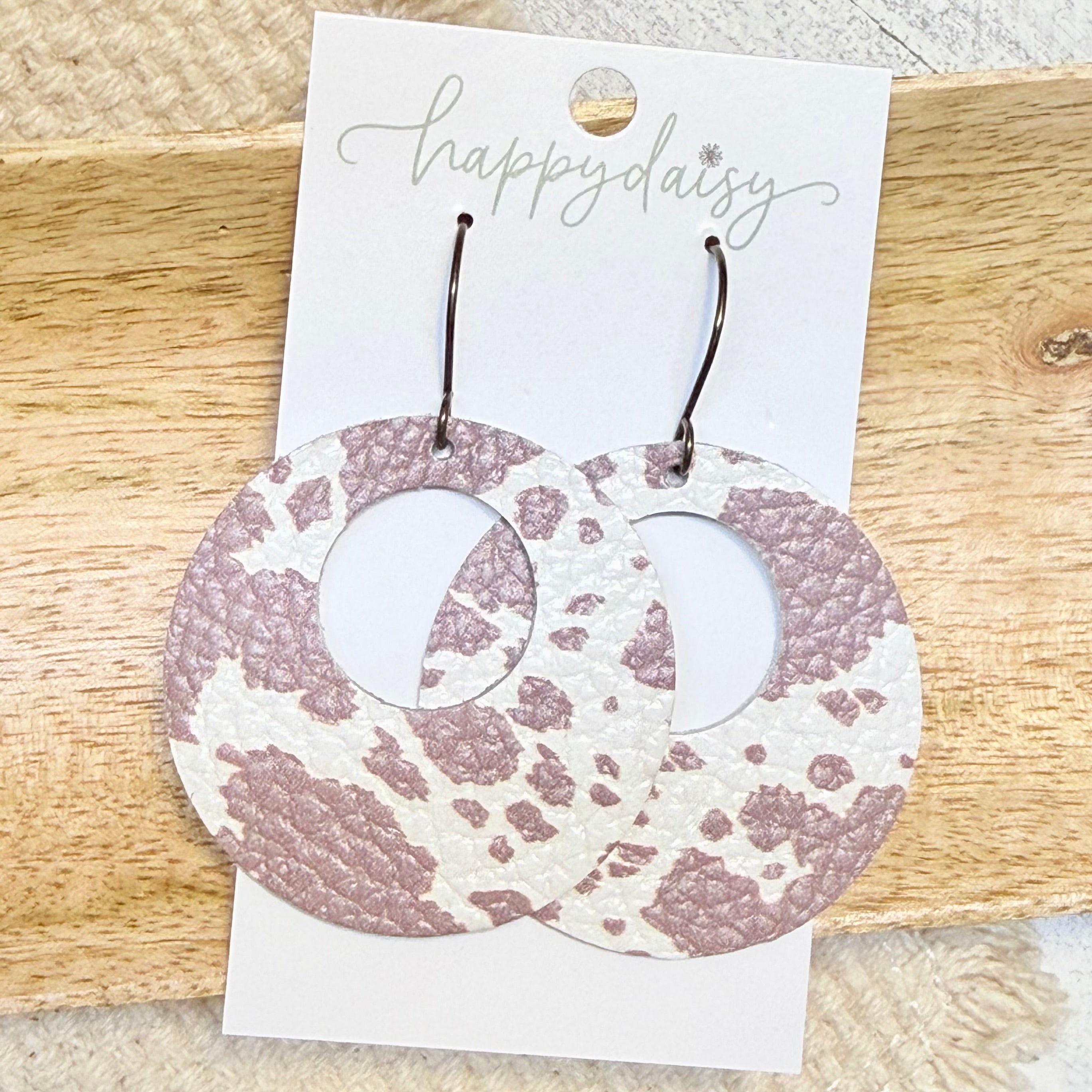 Western Rustic Cow Print Maxi Mandy Leather Earrings