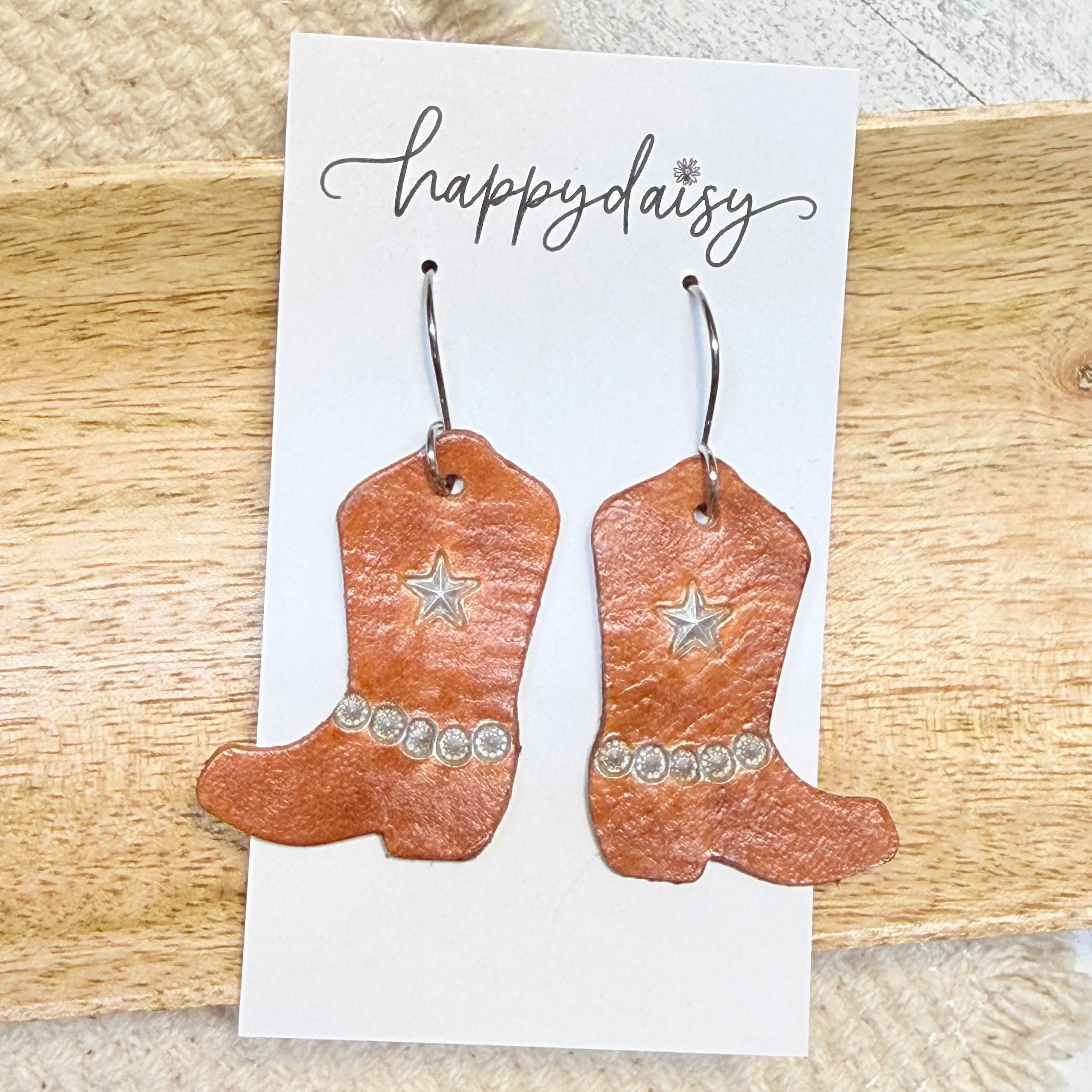 Western Boots Hand Stamped Earrings