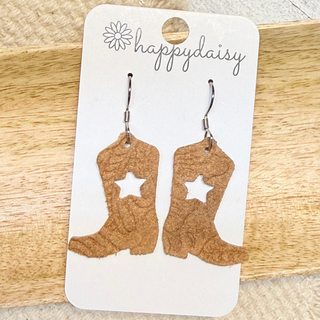 Western Star Boots Embossed Italian Leather Earrings