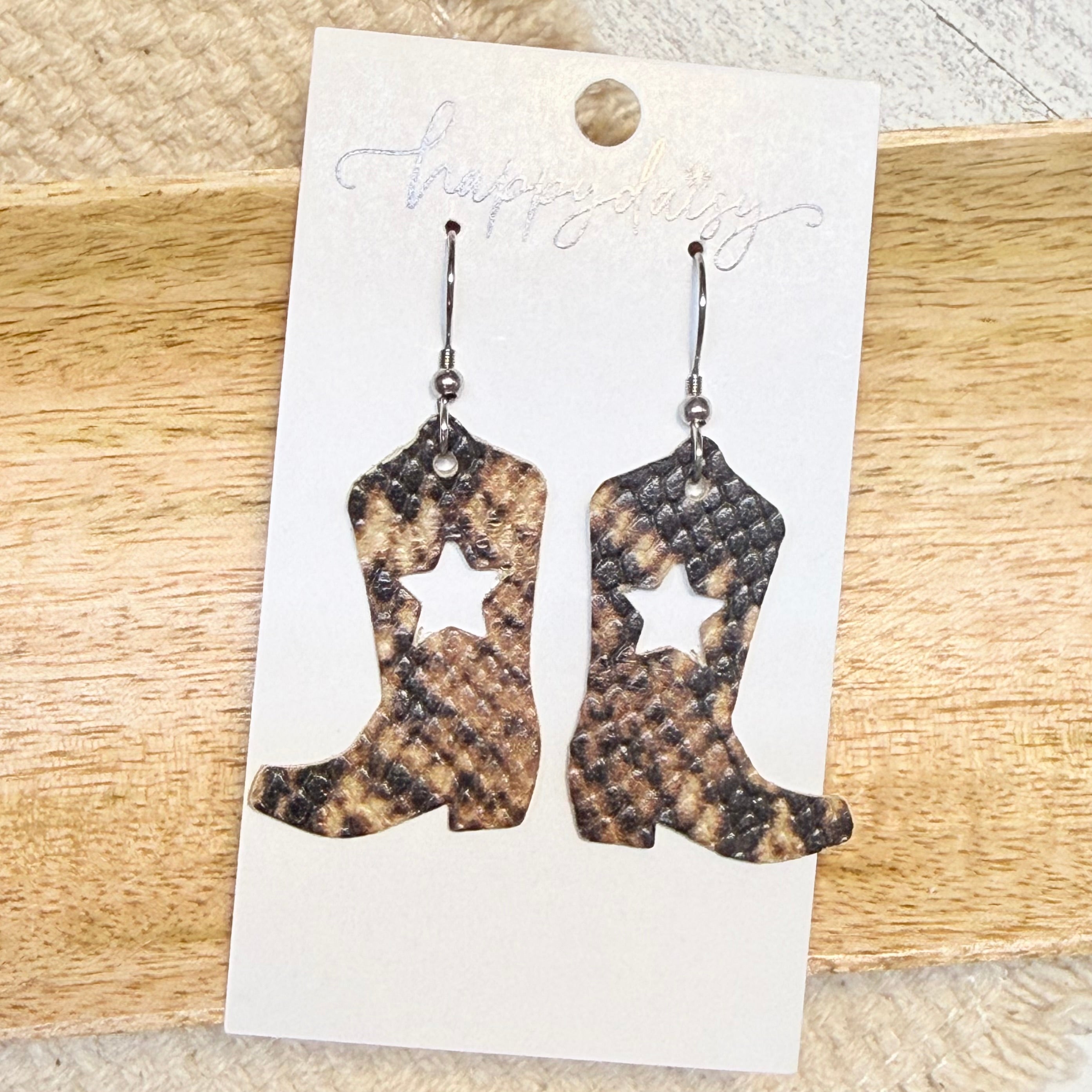 Western Star Boots Leather Earrings