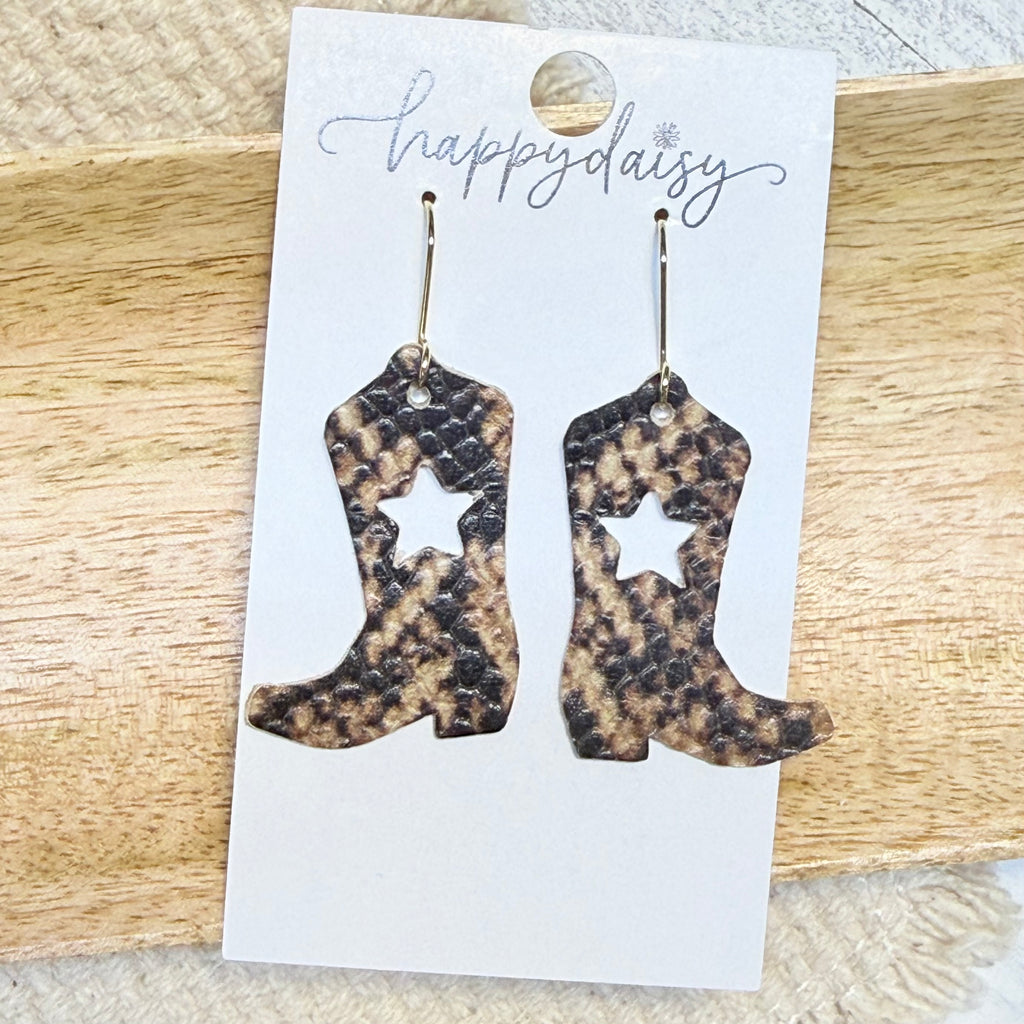 Western Star Boots Leather Earrings