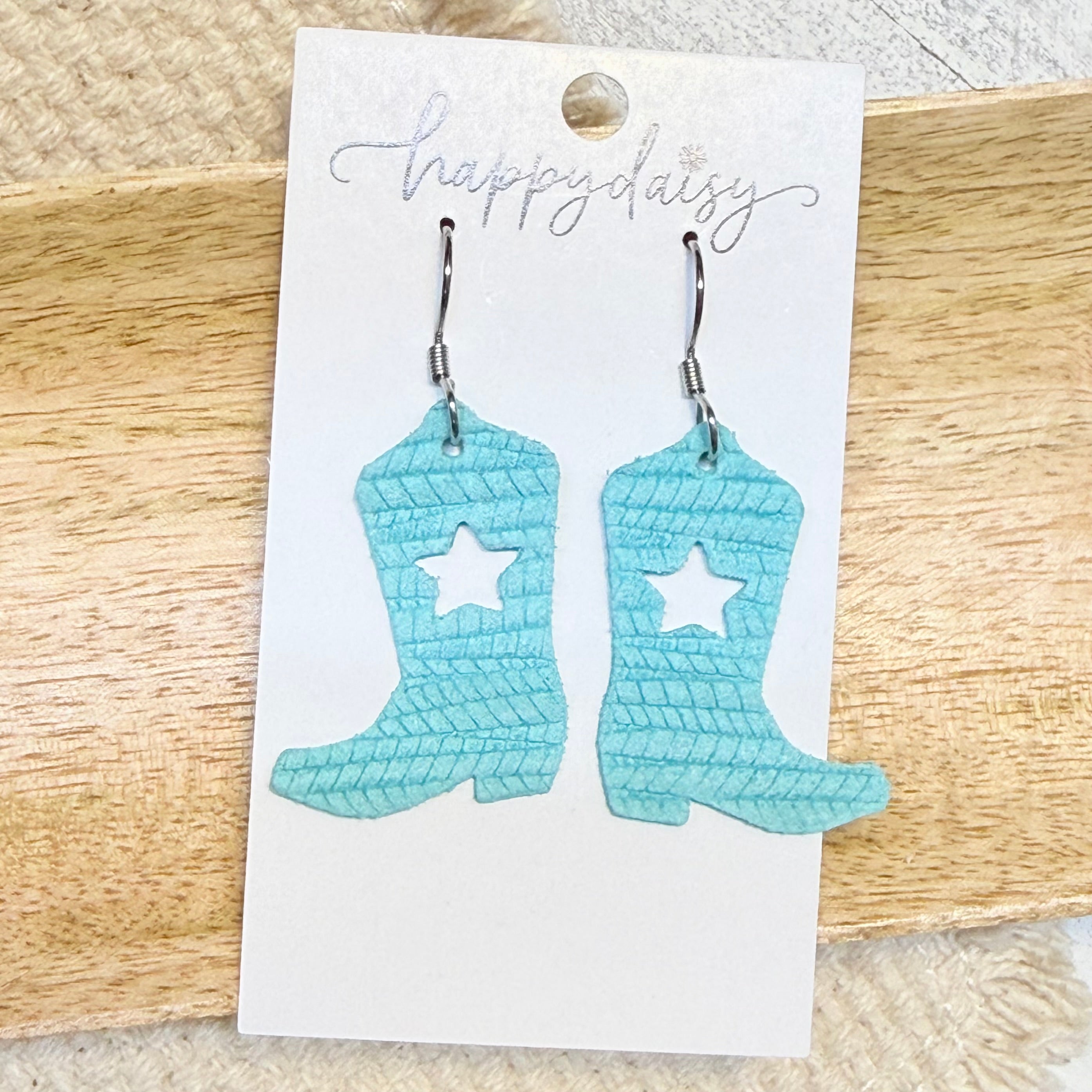 Western Star Boots Turquoise Leather Earrings