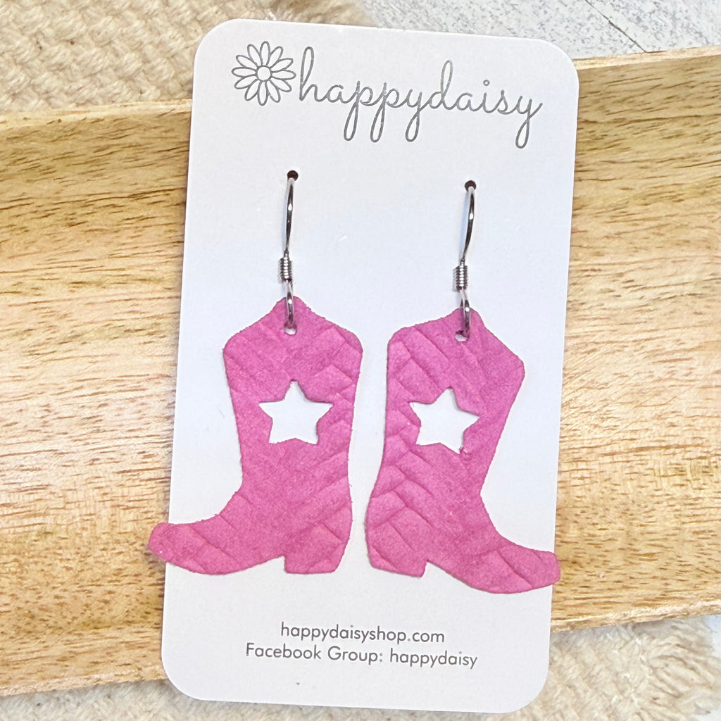 Western Star Boots Embossed Italian Leather Earrings